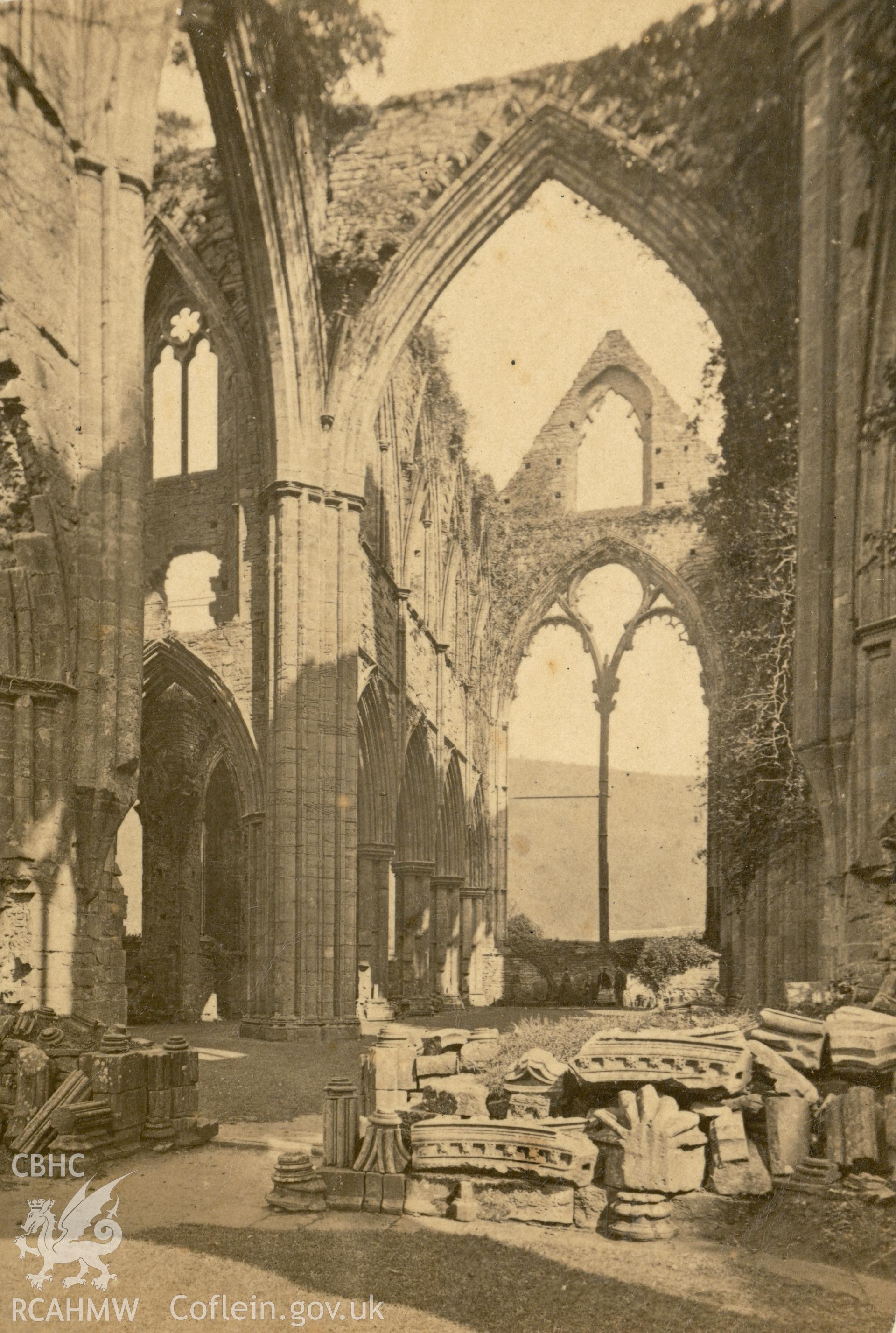 Digital copy of a circa 1870 albumen print showing an interior view of Tintern Abbey by J & J Dutton, Bath.