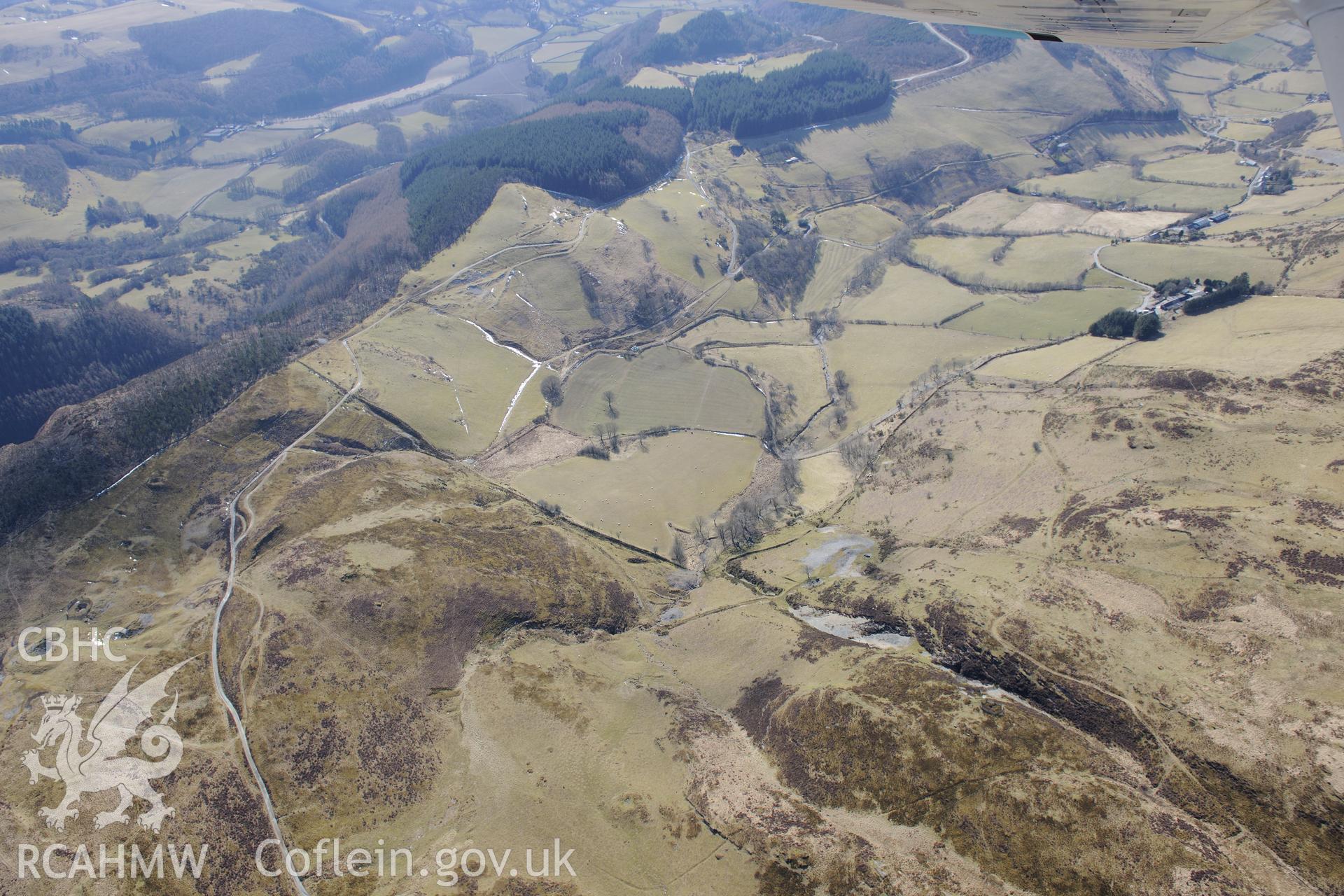 Carn Dolgau, north east of Goginan, Aberystwyth. Oblique aerial photograph taken during the Royal Commission's programme of archaeological aerial reconnaissance by Toby Driver on 2nd April 2013.