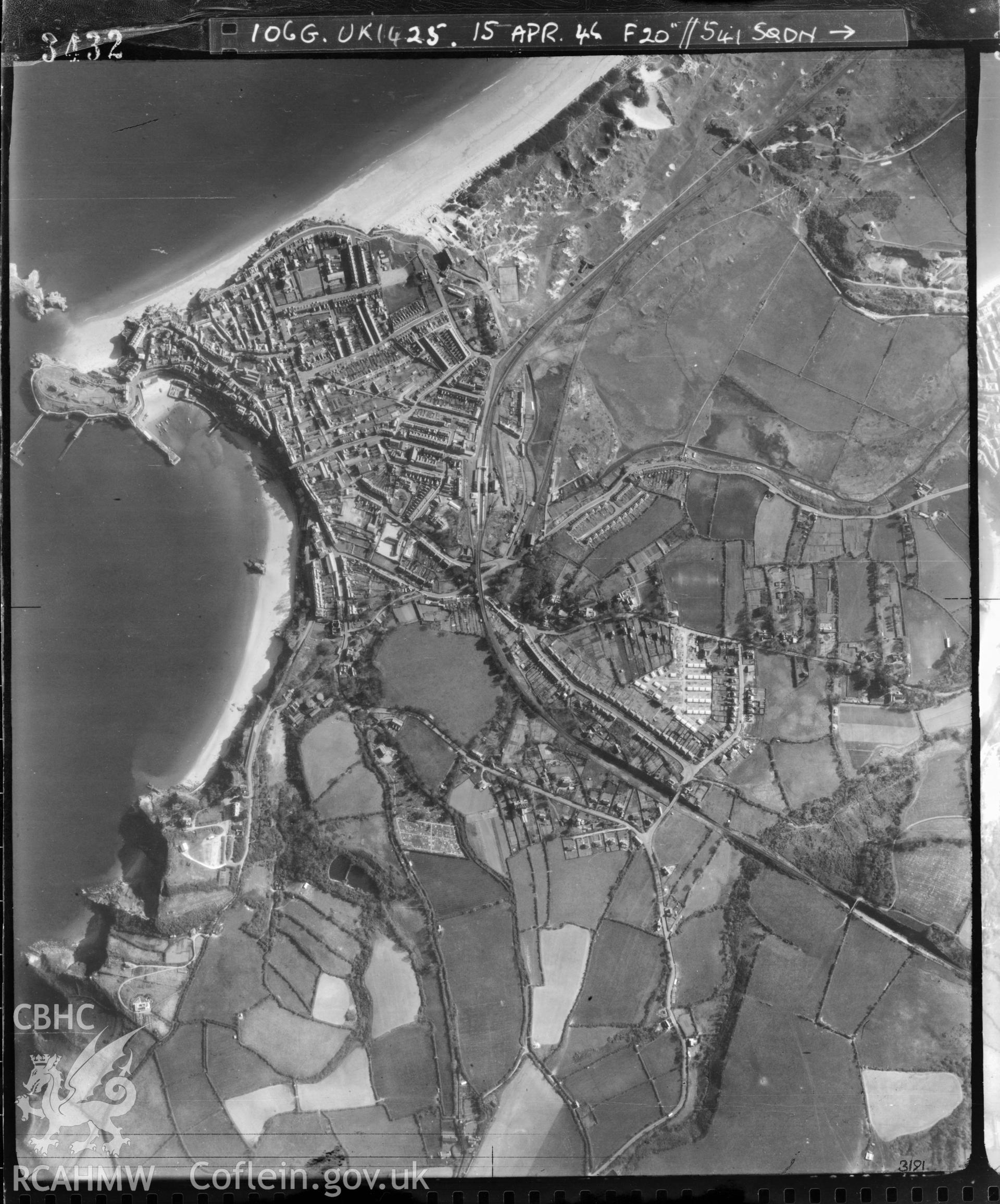 Digital copy of RAF aerial view of Tenby dated 15th April 1946