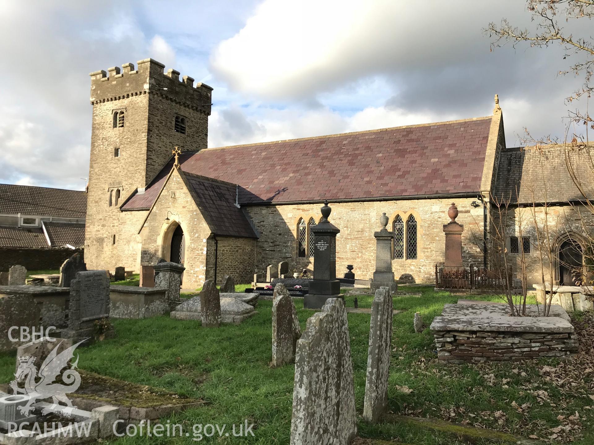 Exterior view of St. Tyfodwg's church and it's graveyard, Llandyfodwg. Colour photograph taken by Paul R. Davis on 14th November 2018.
