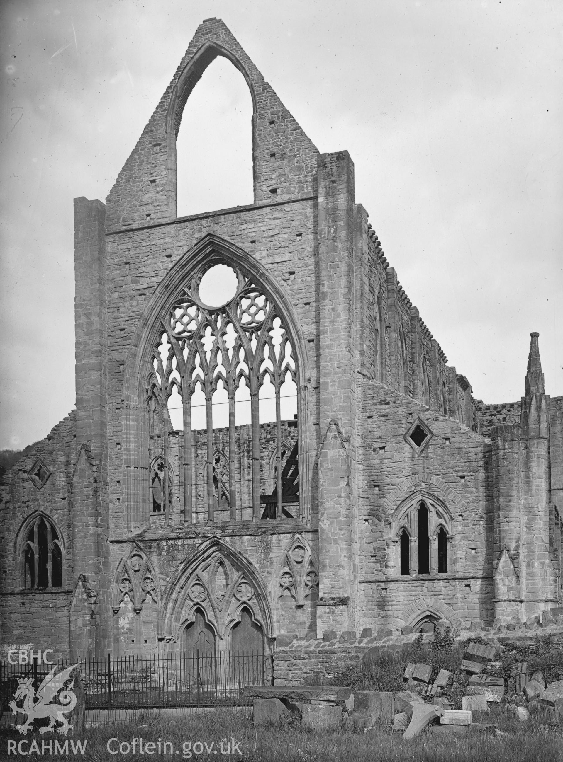 Digital copy of a photograph showing the west front of Tintern Abbey, taken by F H Crossley, c.1948.