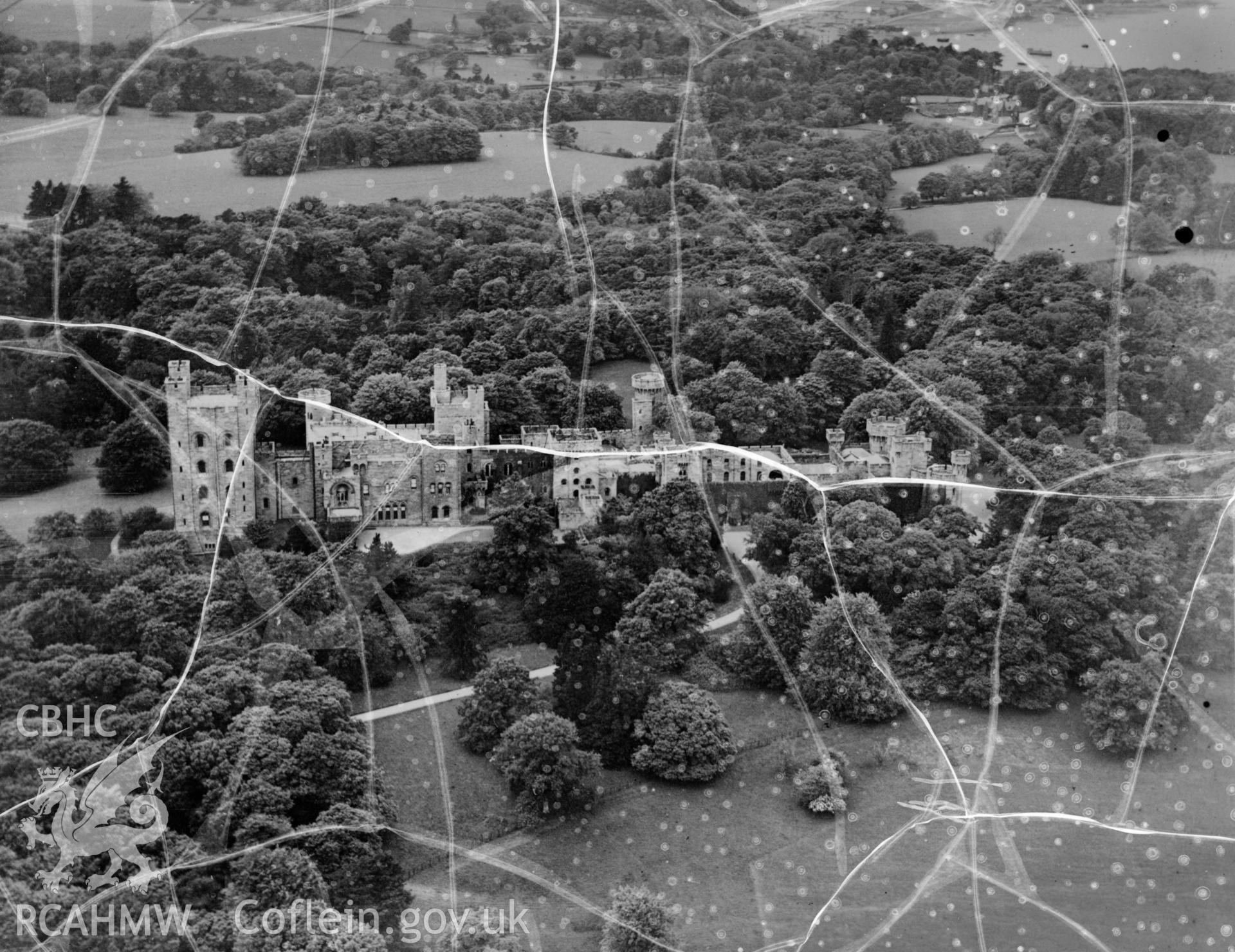 General view of Penryn Castle, Bangor. Oblique aerial photograph, 5?x4? BW glass plate.