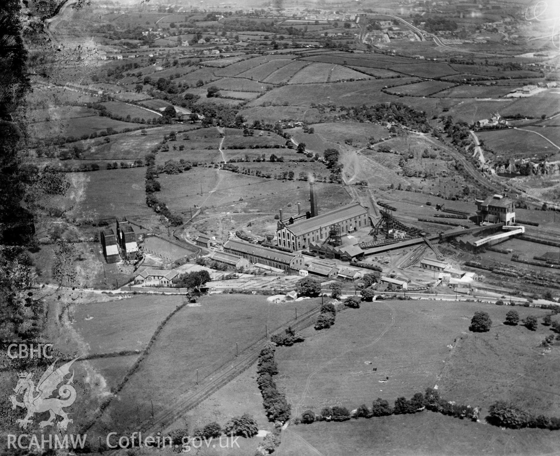 View of Penallta colliery looking from SW, oblique aerial view. 5?x4? black and white glass plate negative.