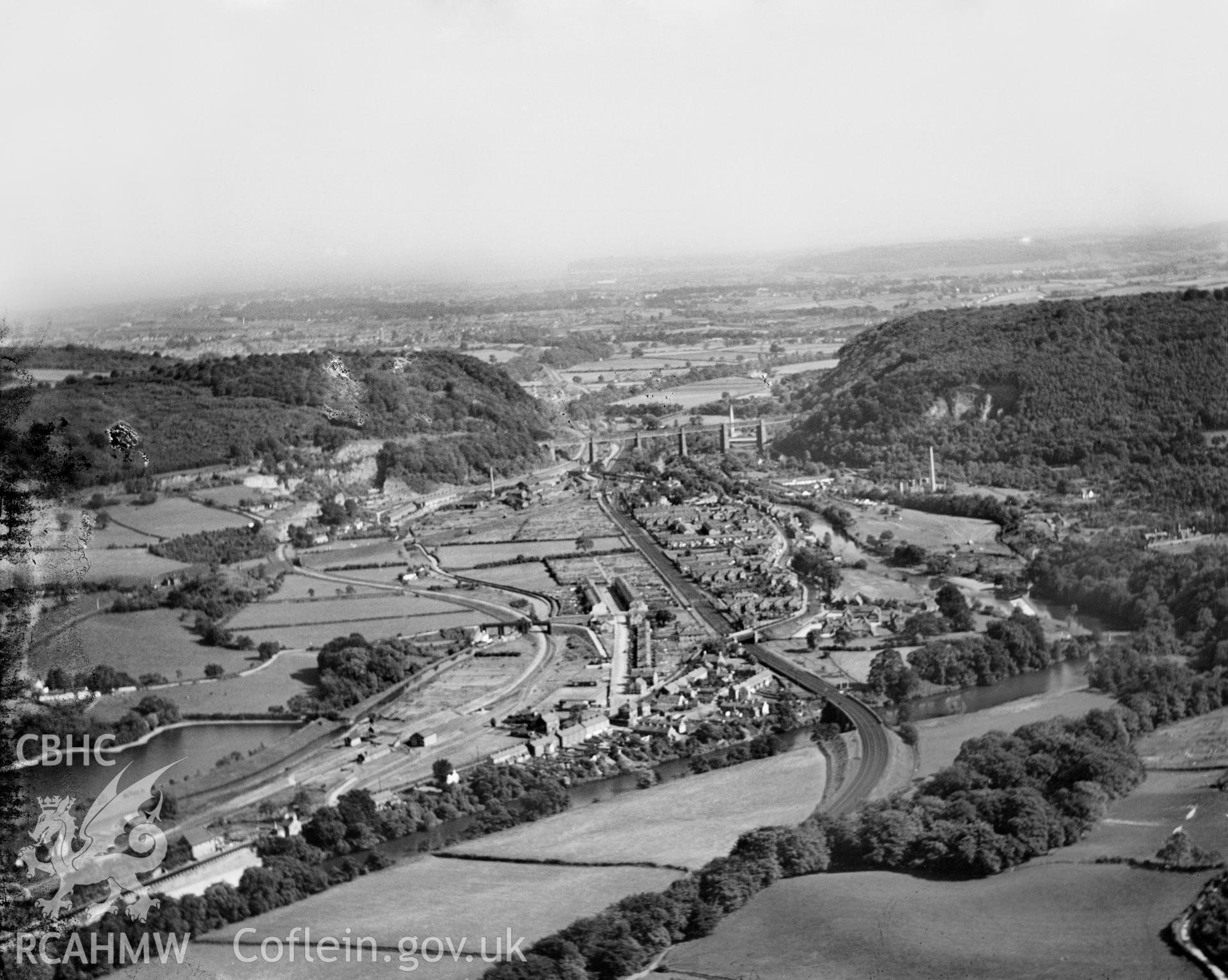 View of Taffs Well, oblique aerial view. 5?x4? black and white glass plate negative.