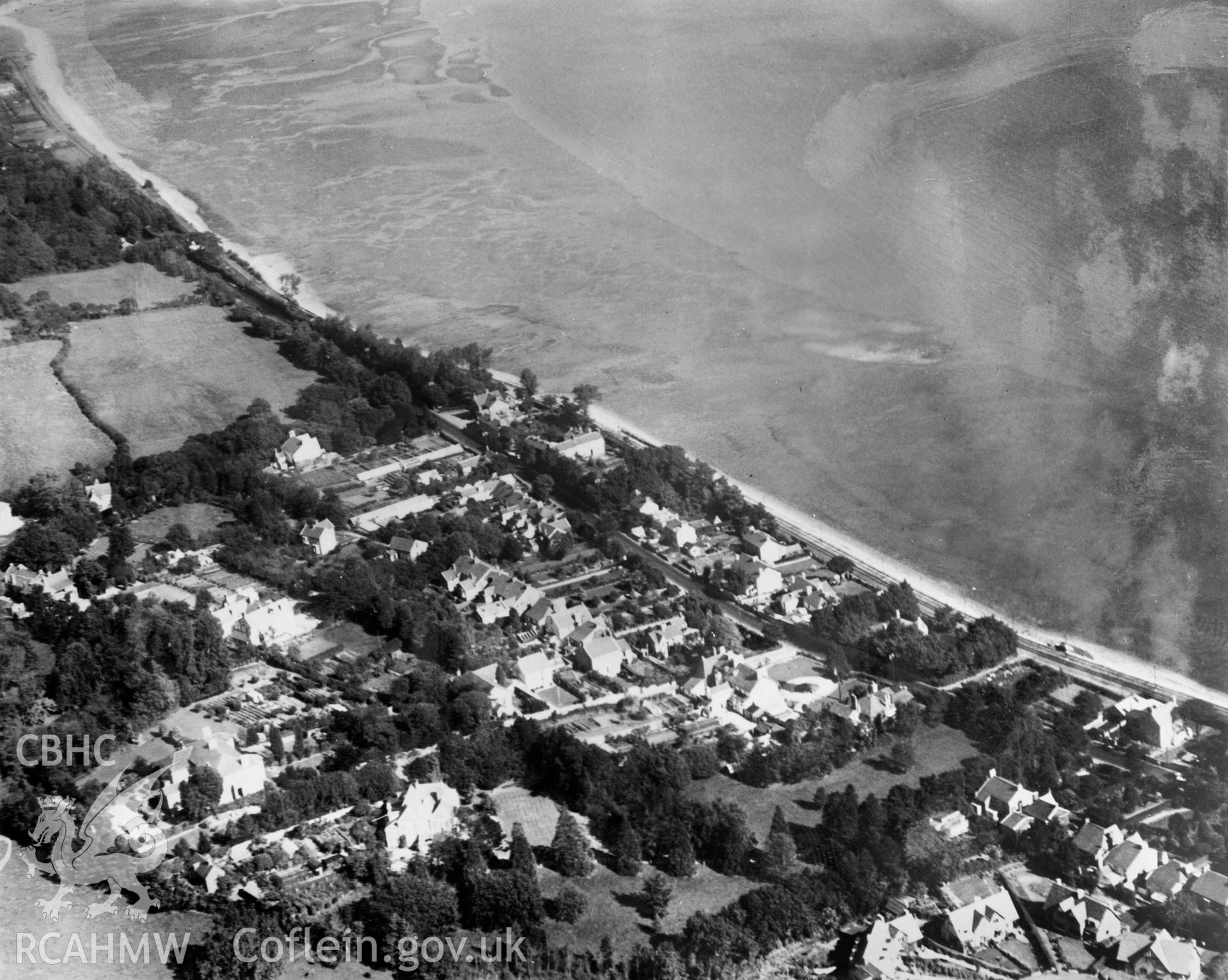 View of Mumbles showing railway. Oblique aerial photograph, 5?x4? BW glass plate.