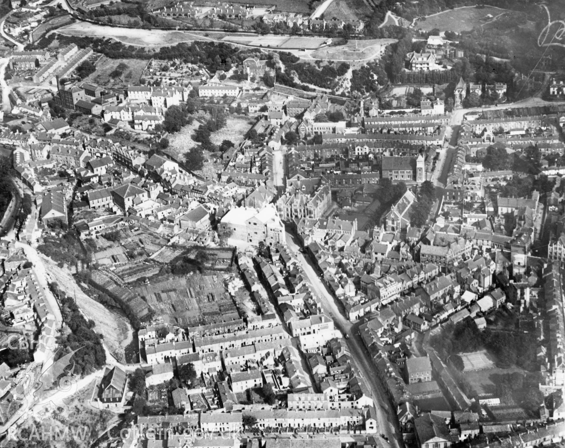 General view of Merthyr Tydfil. Oblique aerial photograph, 5?x4? BW glass plate.