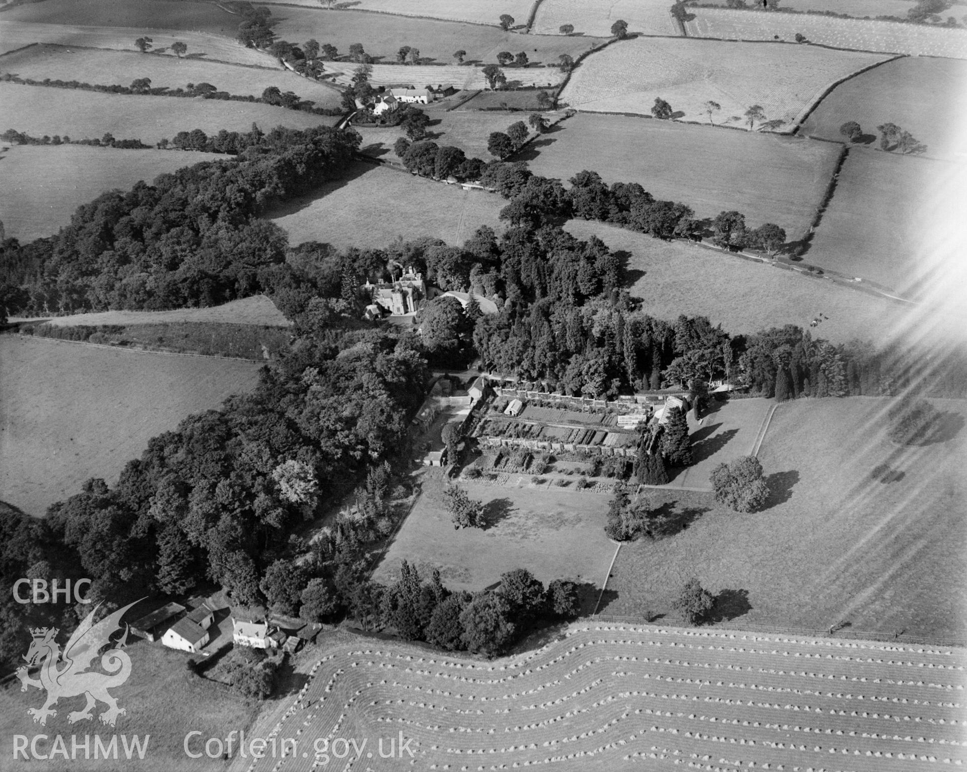 View of Bronwylfa Hall, oblique aerial view. 5?x4? black and white glass plate negative.