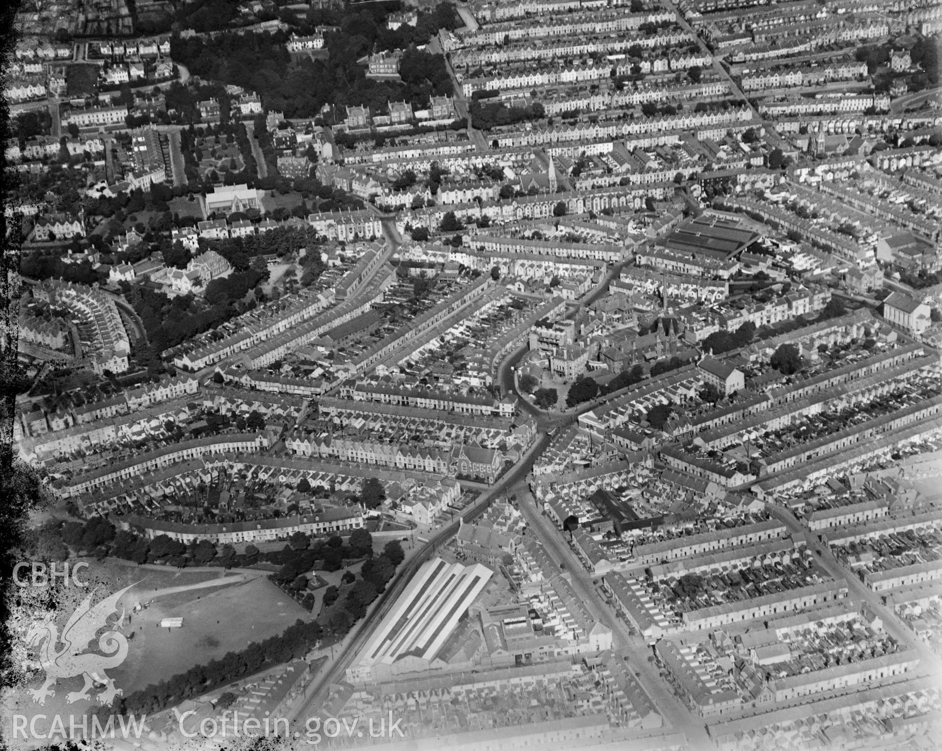 View of residential areas of Swansea, oblique aerial view. 5?x4? black and white glass plate negative.
