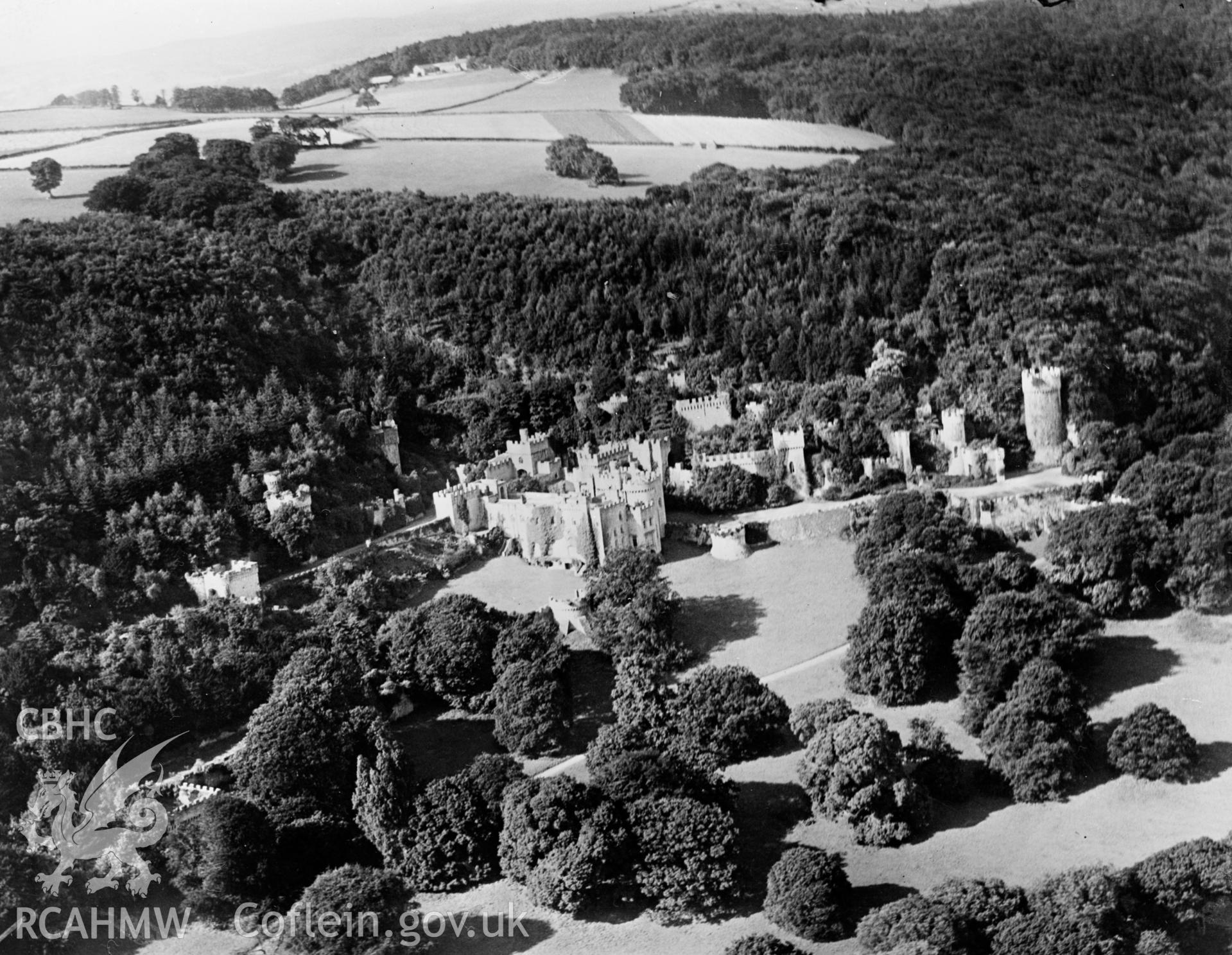 View of Gwrych Castle, Abergele. Oblique aerial photograph, 5?x4? BW glass plate.