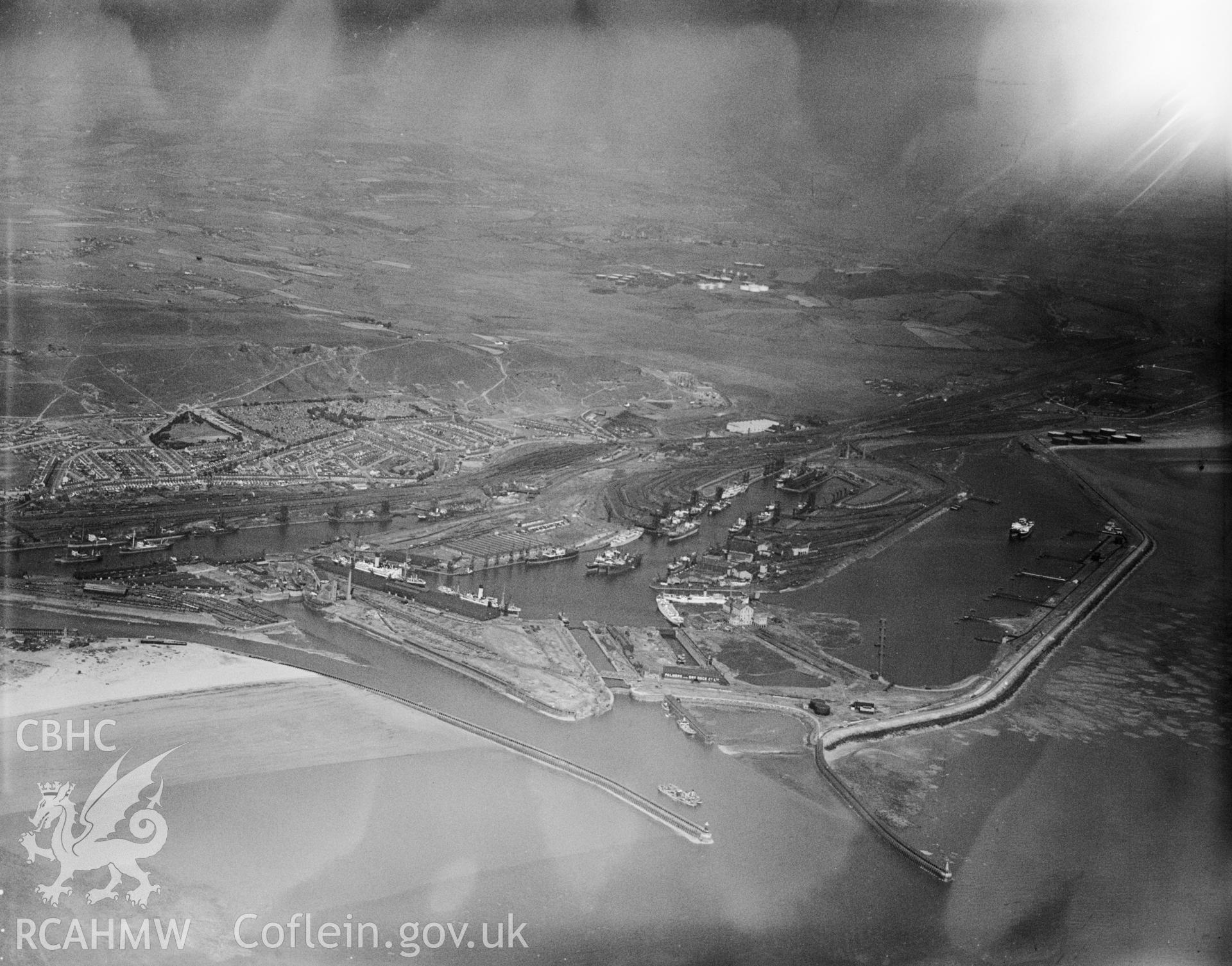 Swansea docks Great Western Railway, oblique aerial view.