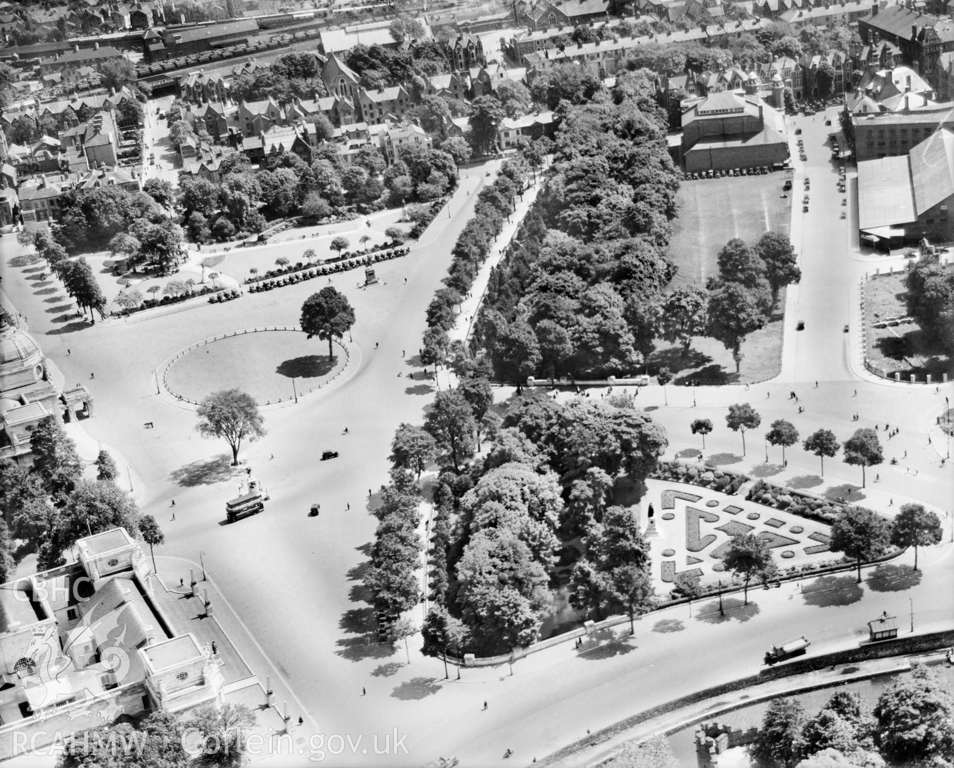 View of Priory Gardens, Cardiff, oblique aerial view. 5?x4? black and white glass plate negative.