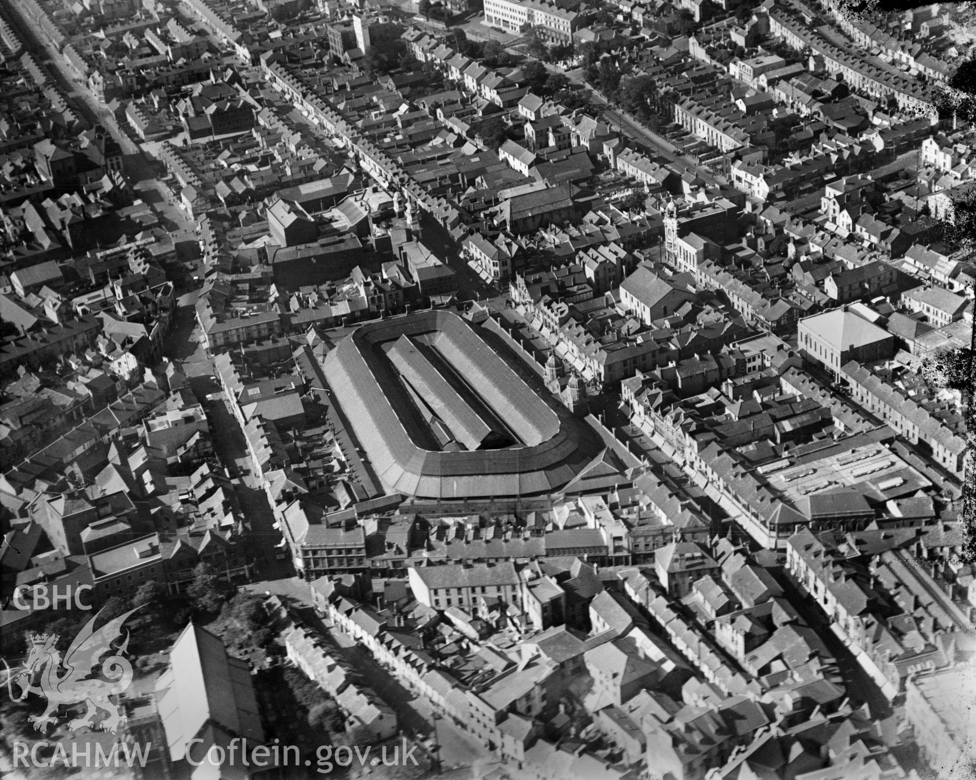 View of Market Hall, Swansea, oblique aerial view. 5?x4? black and white glass plate negative.