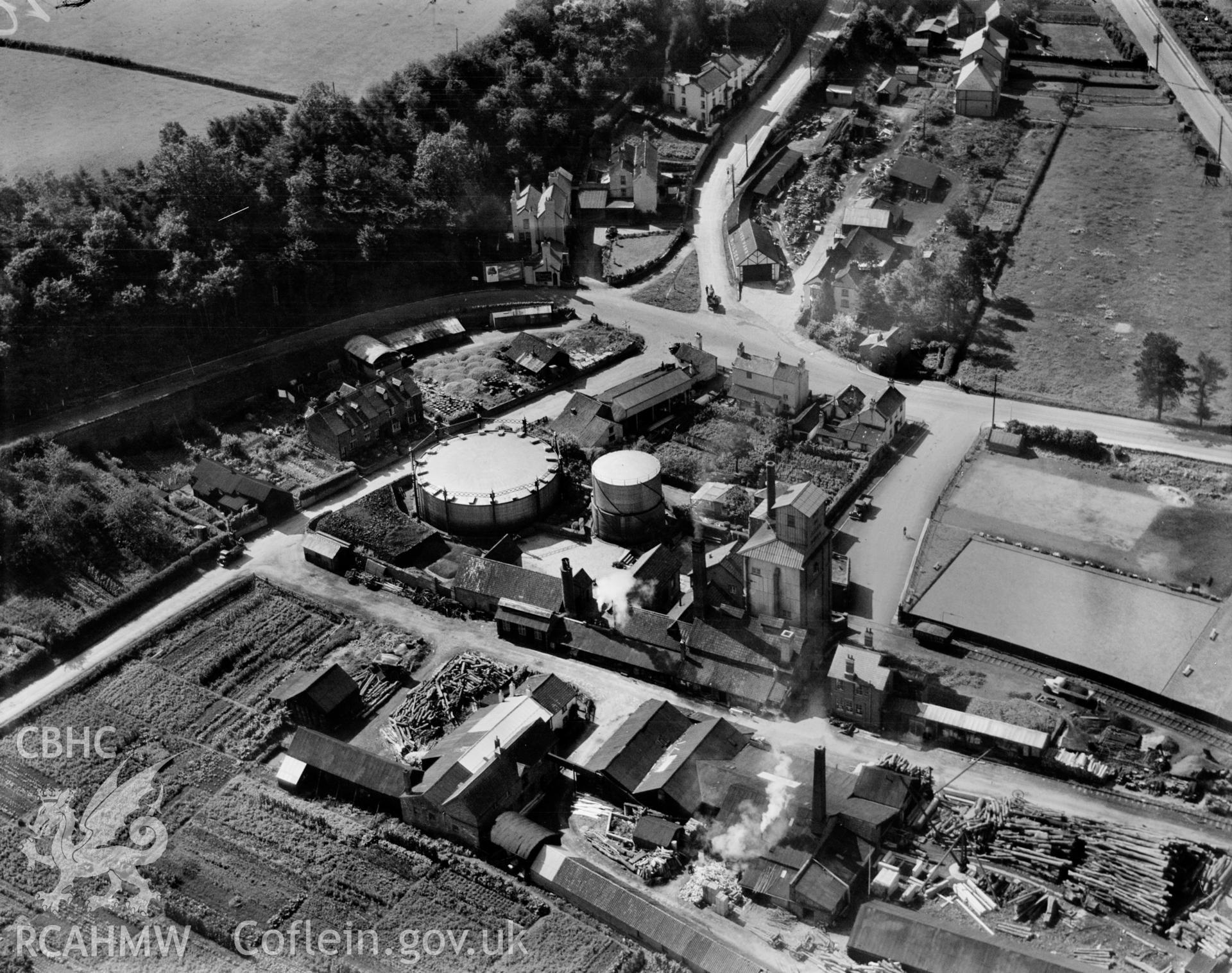 View of Monmouth Gas Works, oblique aerial view. 5?x4? black and white glass plate negative.