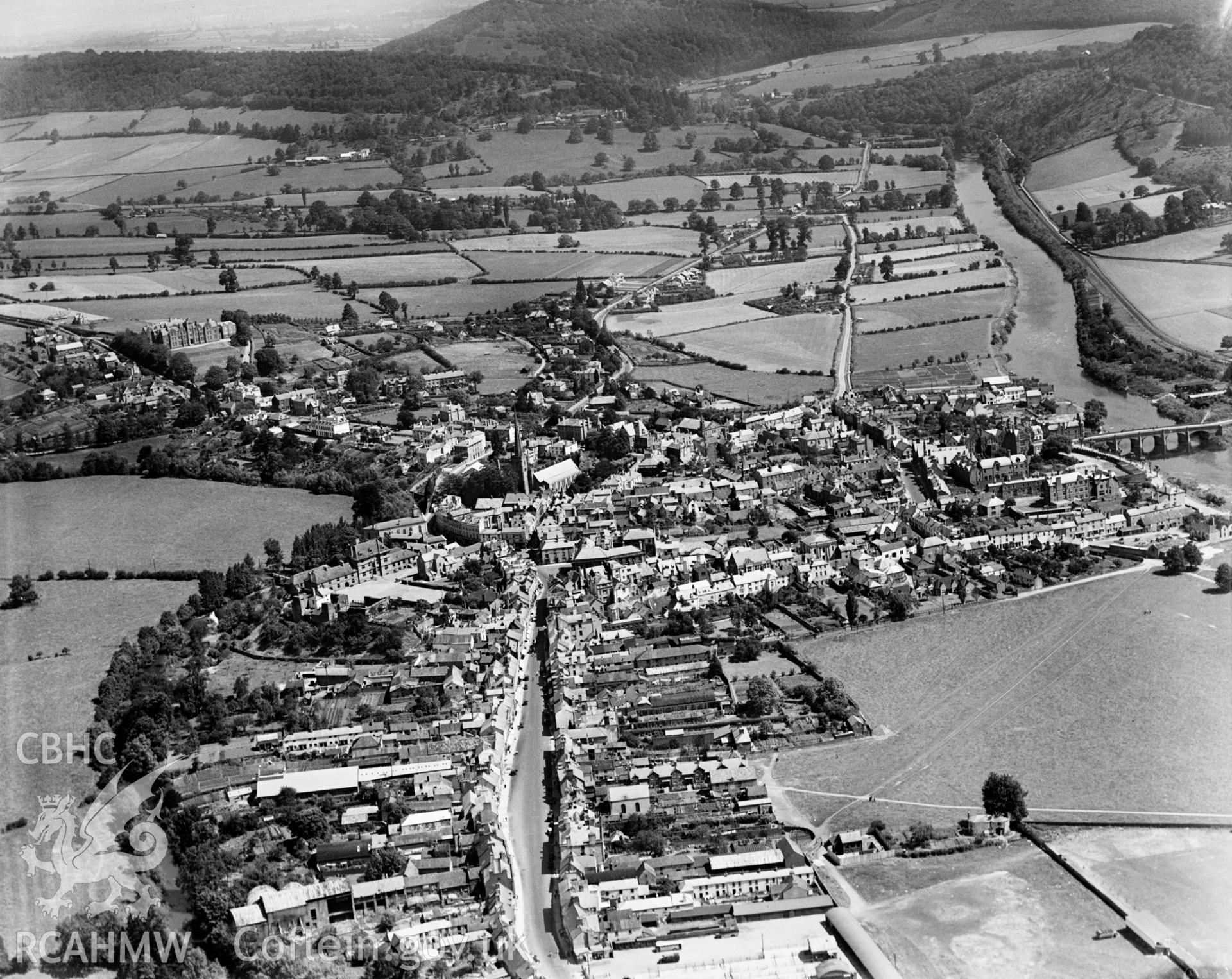 View of Monmouth, oblique aerial view. 5?x4? black and white glass plate negative.