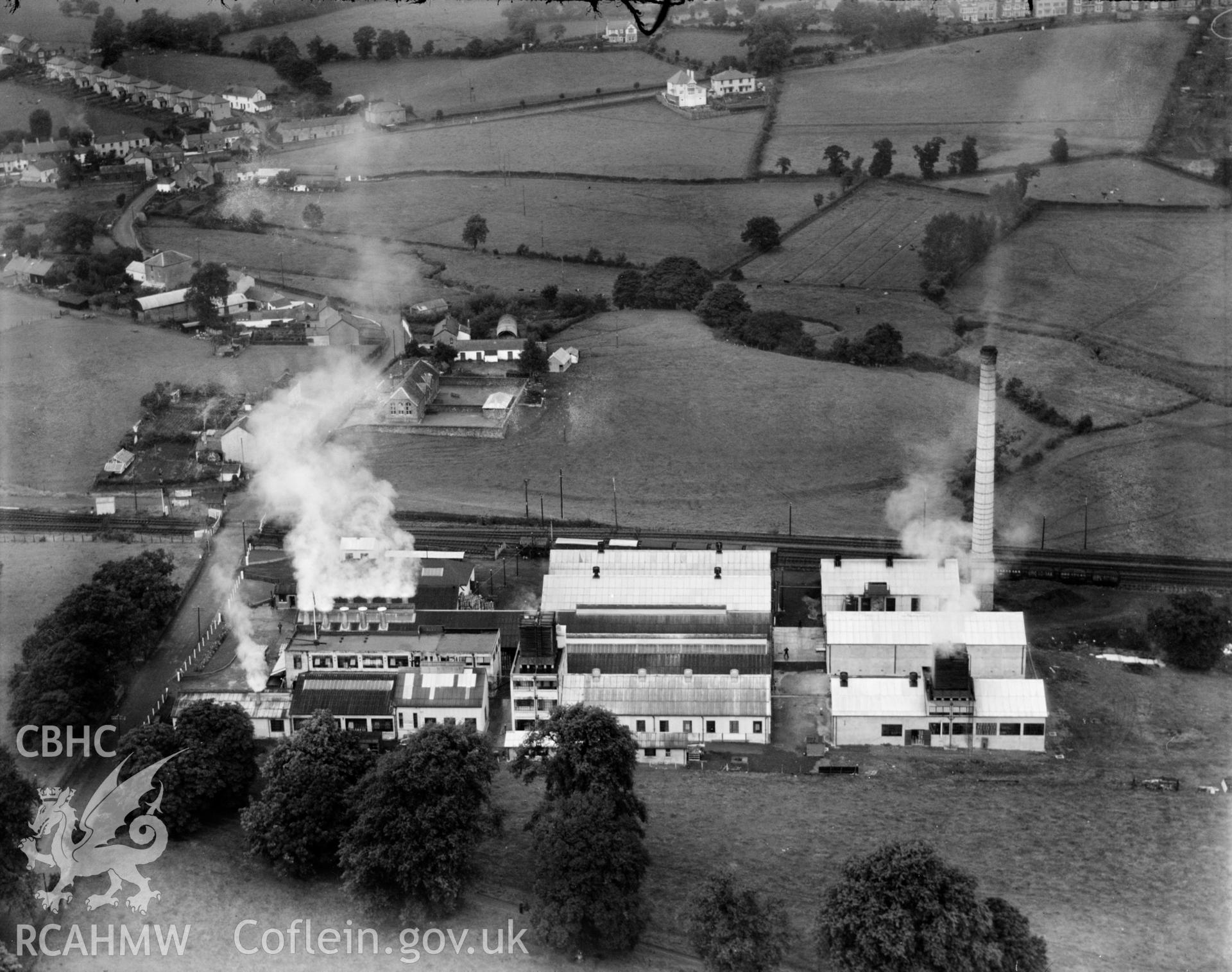 View of Johnstown Milk Factory, oblique aerial view. 5?x4? black and white glass plate negative.
