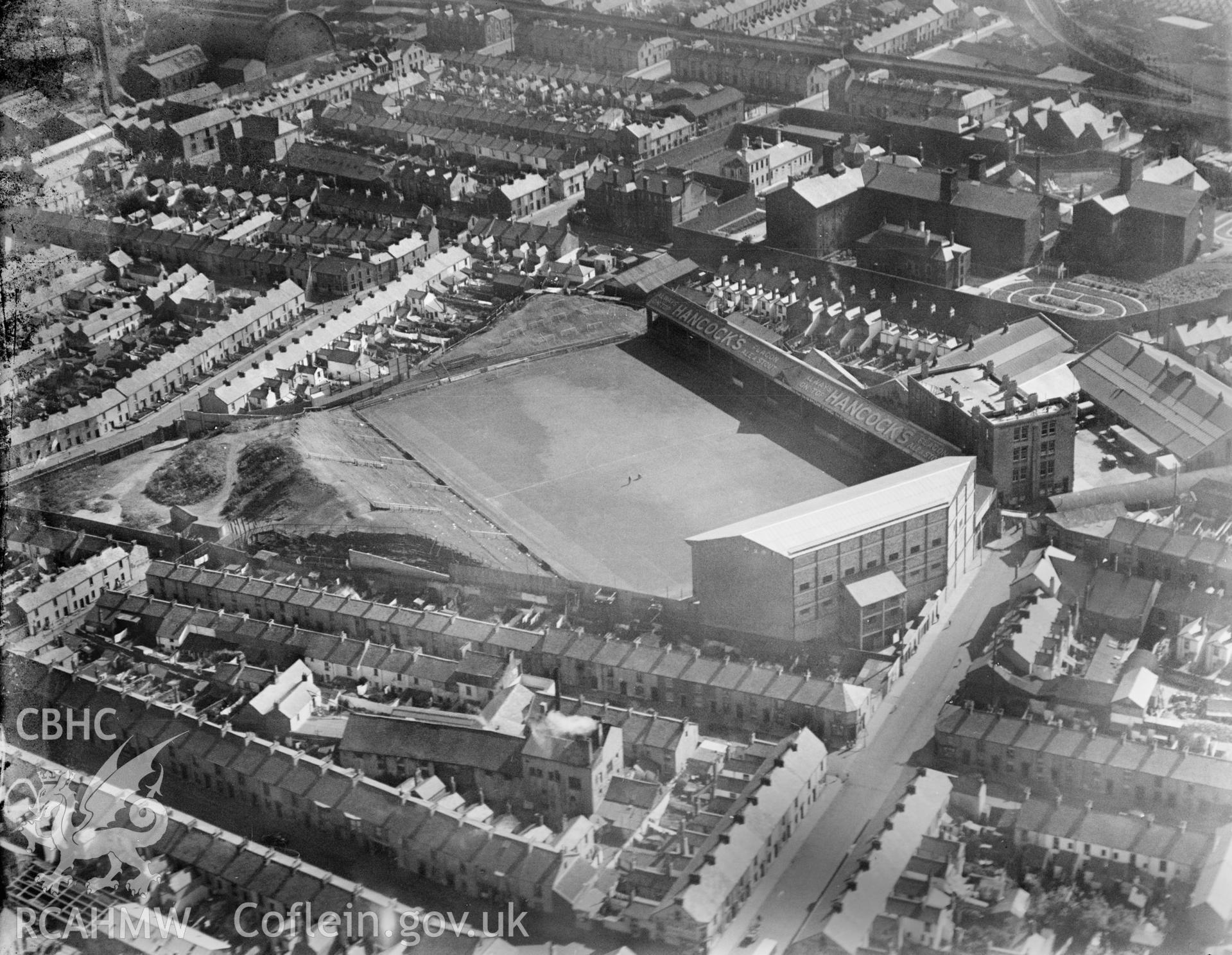View of Vetch Field, Swansea, oblique aerial view. 5?x4? black and white glass plate negative.
