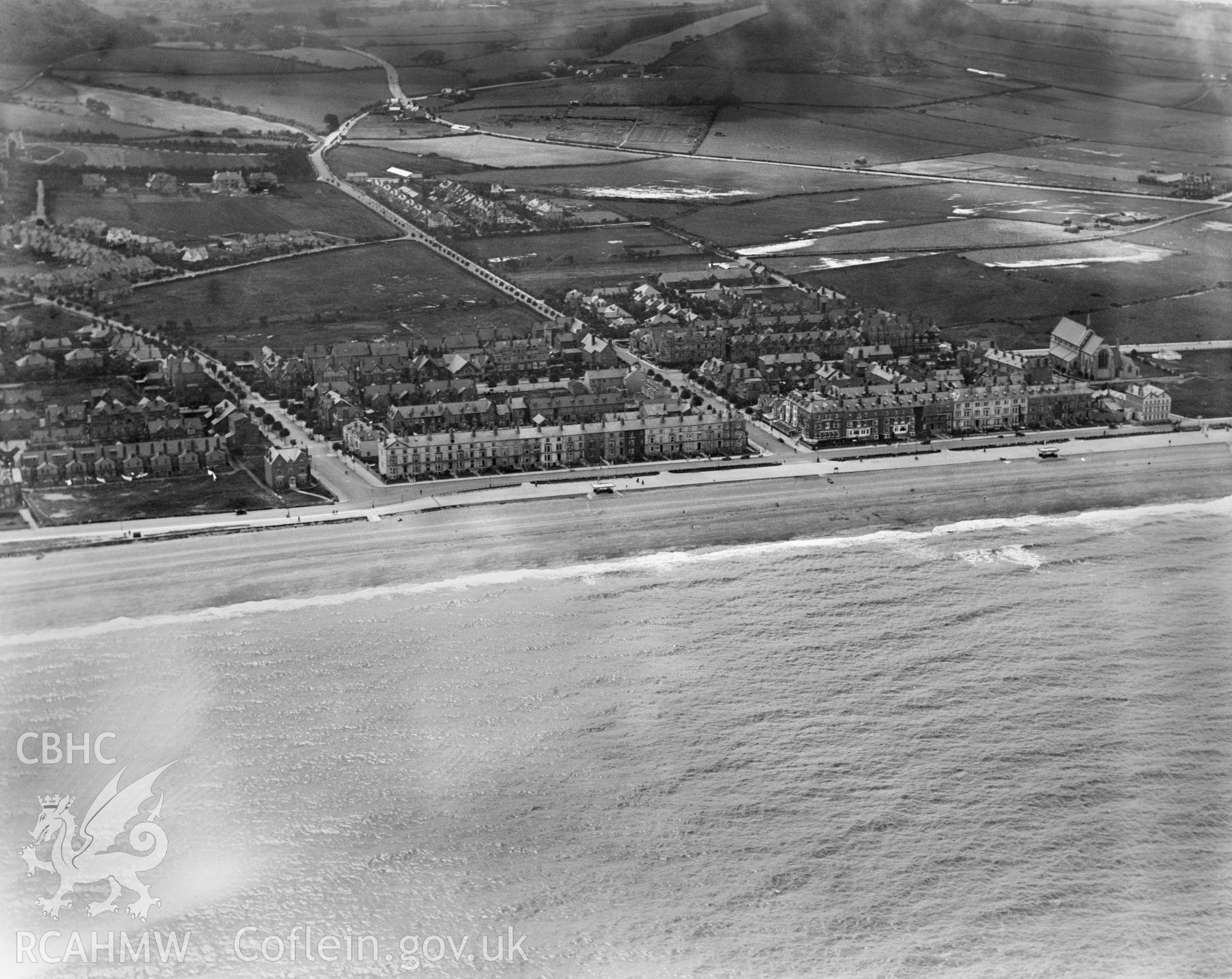 View of Llandudno showing eastern part of town, oblique aerial view. 5?x4? black and white glass plate negative.