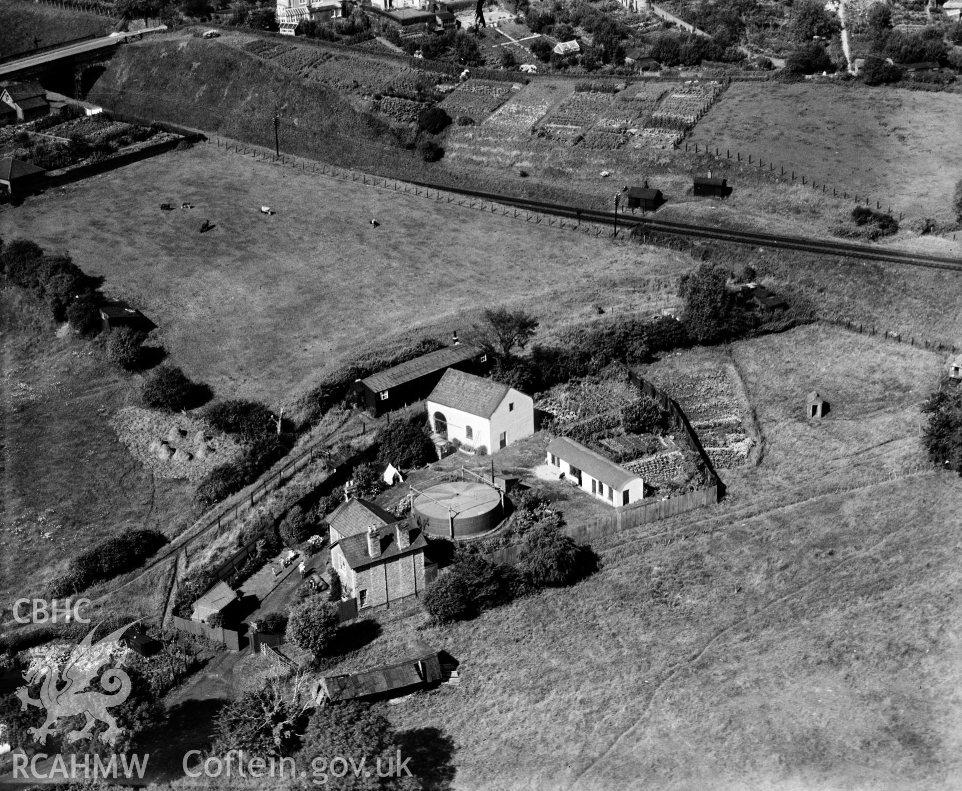 View of Caerleon Gas Works, oblique aerial view. 5?x4? black and white glass plate negative.