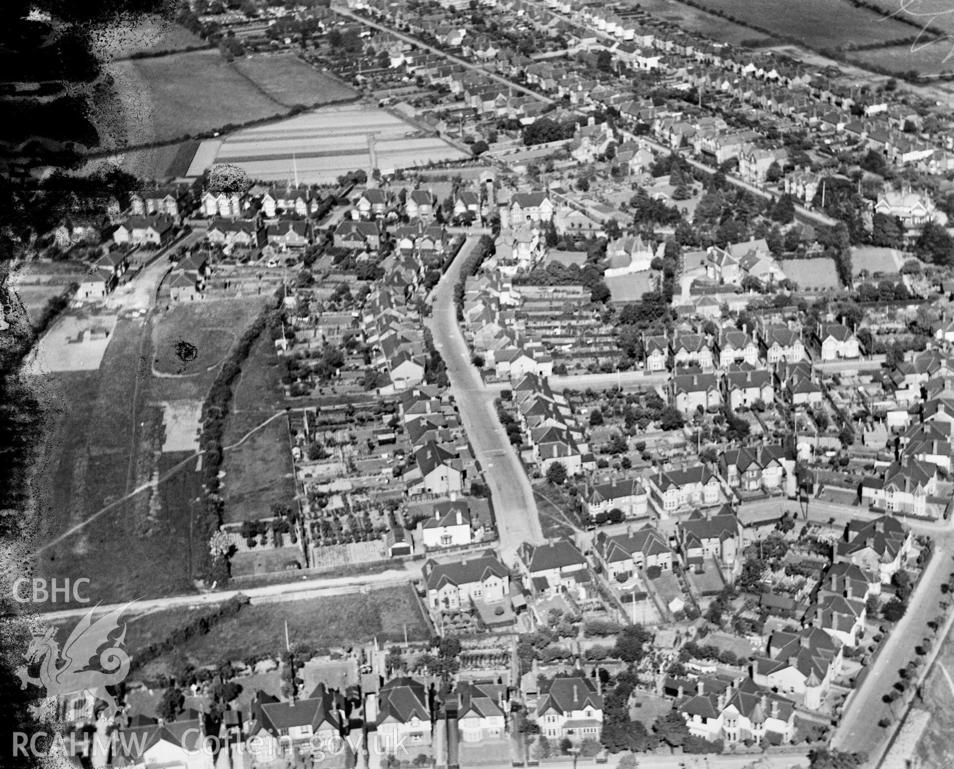 General view of Llandaff North, oblique aerial view. 5?x4? black and white glass plate negative.