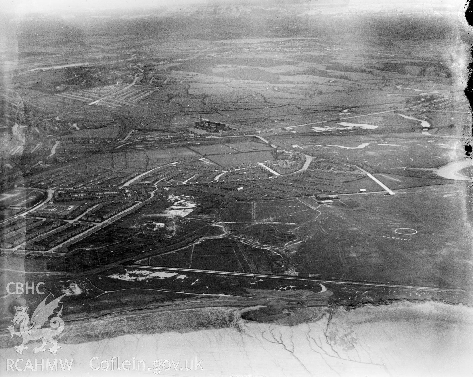 Distant view of new housing at Newport, oblique aerial view. 5?x4? black and white glass plate negative.