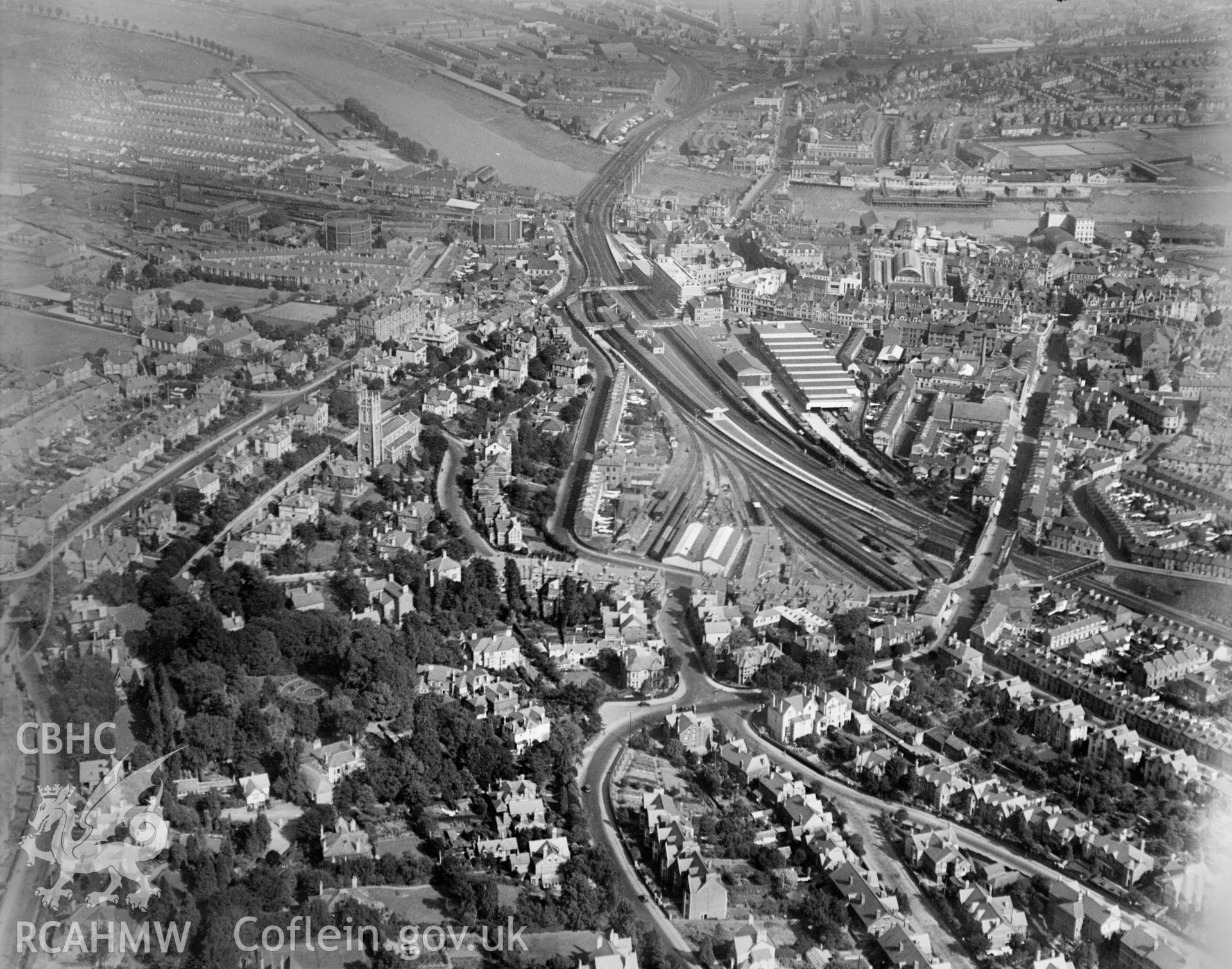 General view of Newport, oblique aerial view. 5?x4? black and white glass plate negative.