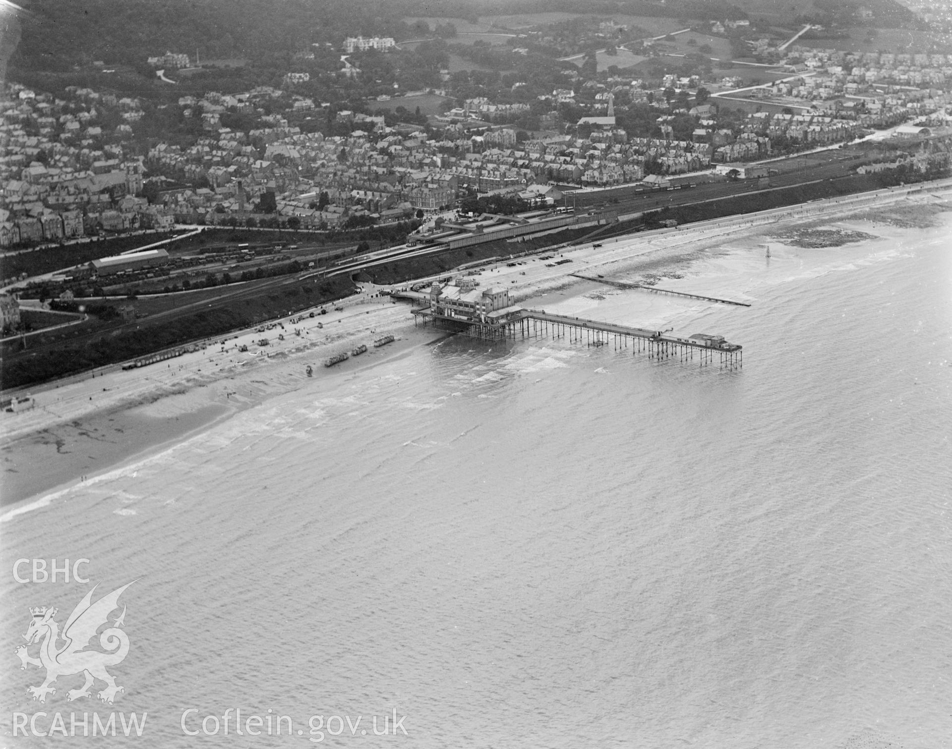 View of Colwyn Bay showing pier, oblique aerial view. 5?x4? black and white glass plate negative.
