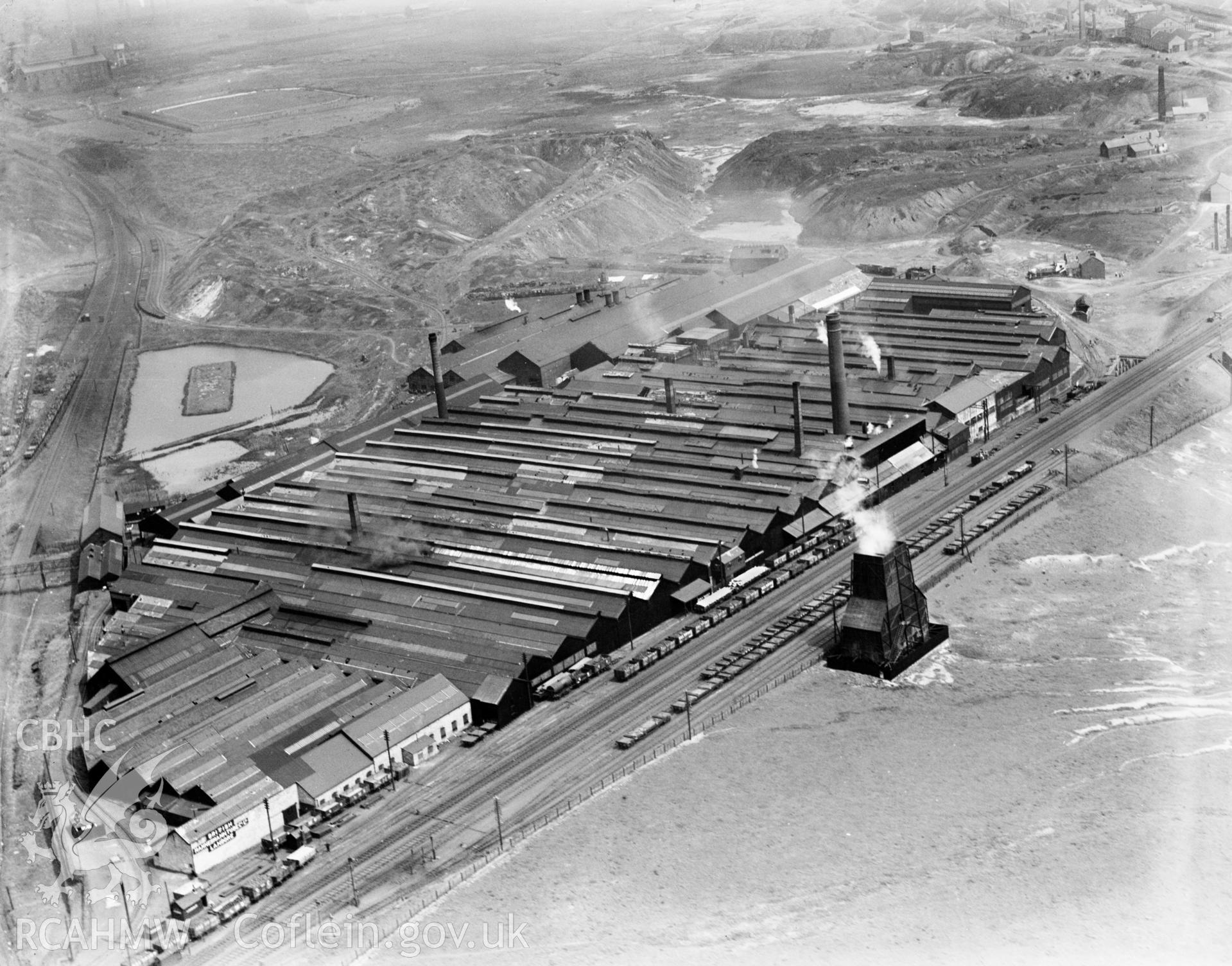 View of the British Mannesmann Tube Co., Landore, Swansea, oblique aerial view. 5?x4? black and white glass plate negative.