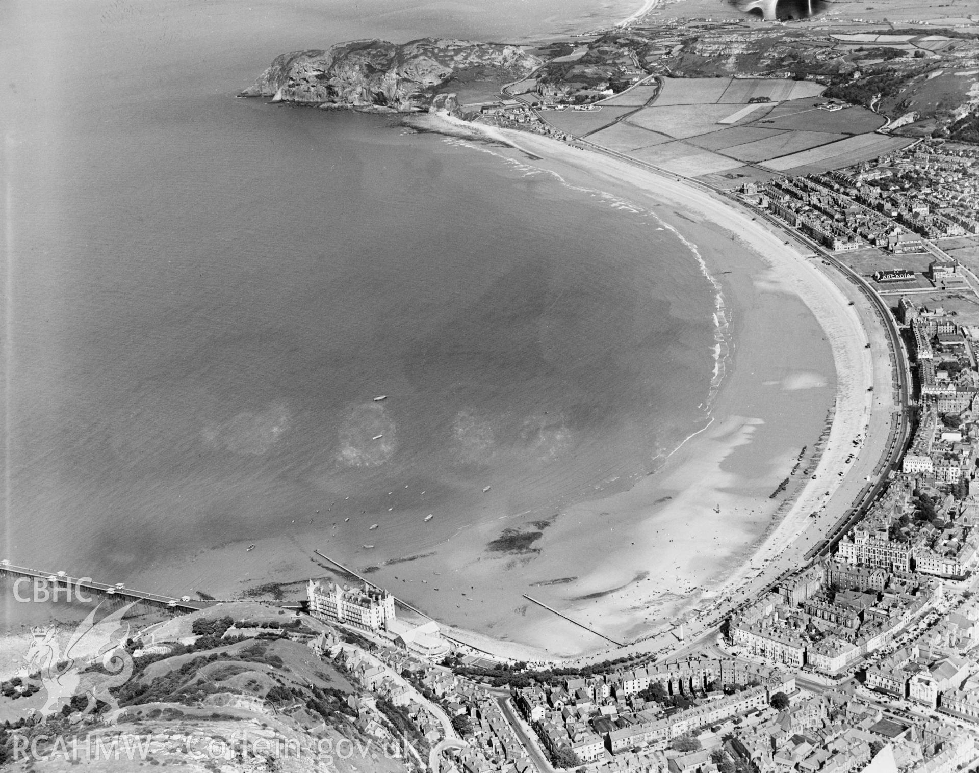 View of Llandudno, oblique aerial view. 5?x4? black and white glass plate negative.