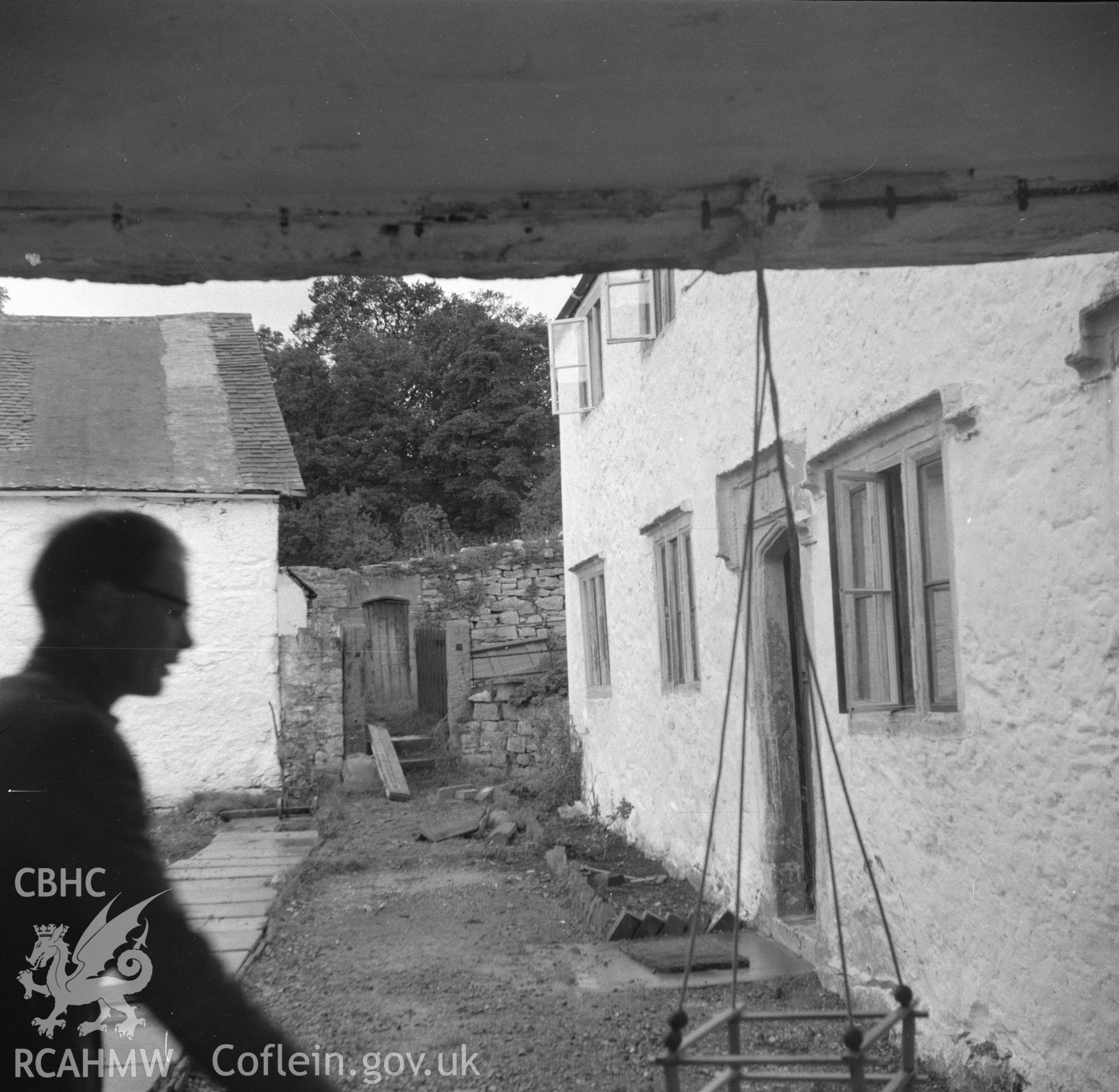 Digital copy of a black and white nitrate negative showing side elevation of Penyrorsedd Farmhouse.
