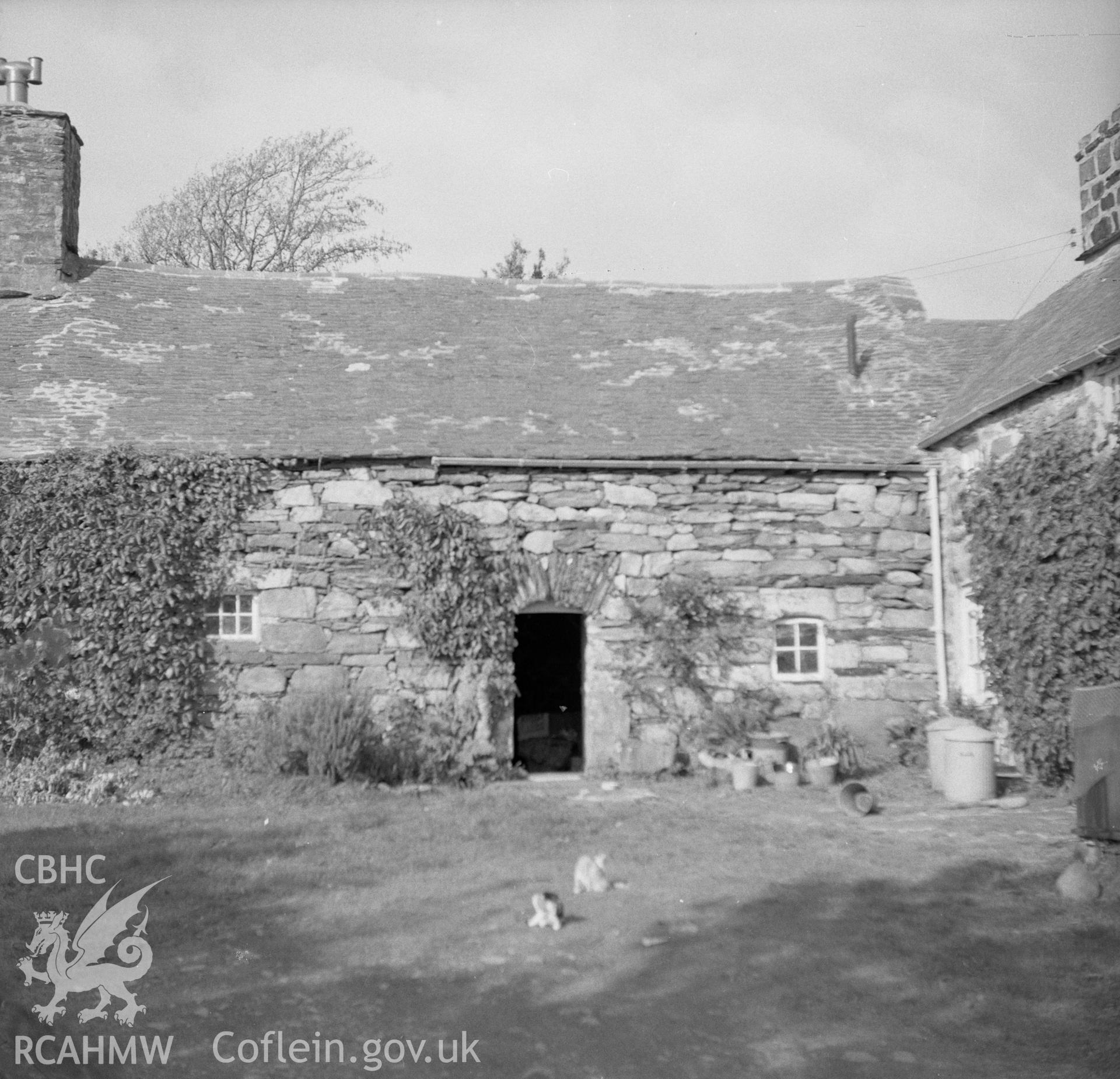 Digital copy of a black and white nitrate negative showing exterior view of Coed Mawr, Merioneth.