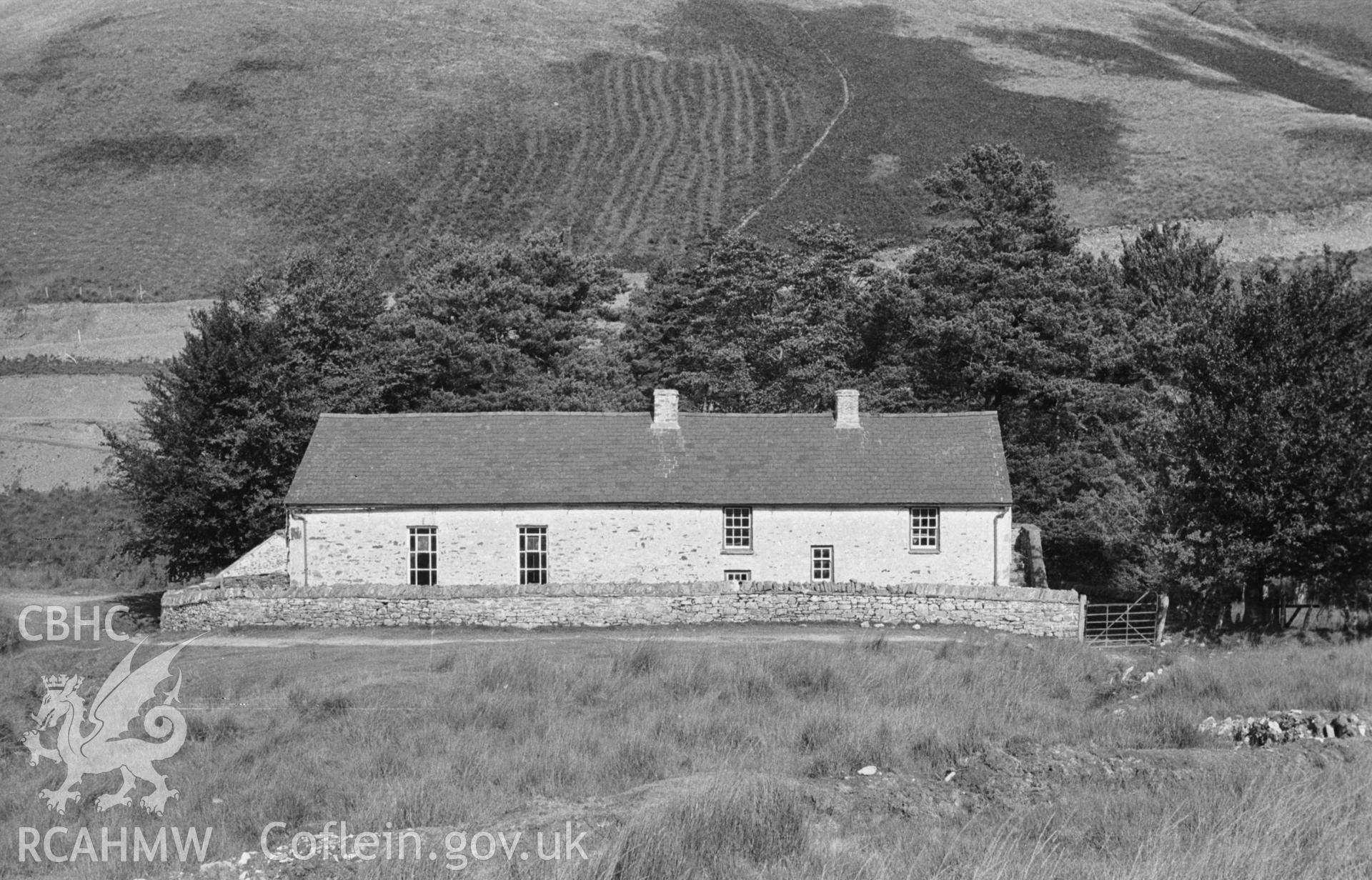 Digital copy of a black and white negative showing exterior rear elevation of Soar-y-Mynydd, Llanddewi Brefi. Photographed in September 1963 by Arthur O. Chater from Grid Reference SN 7844 5326, looking north east.
