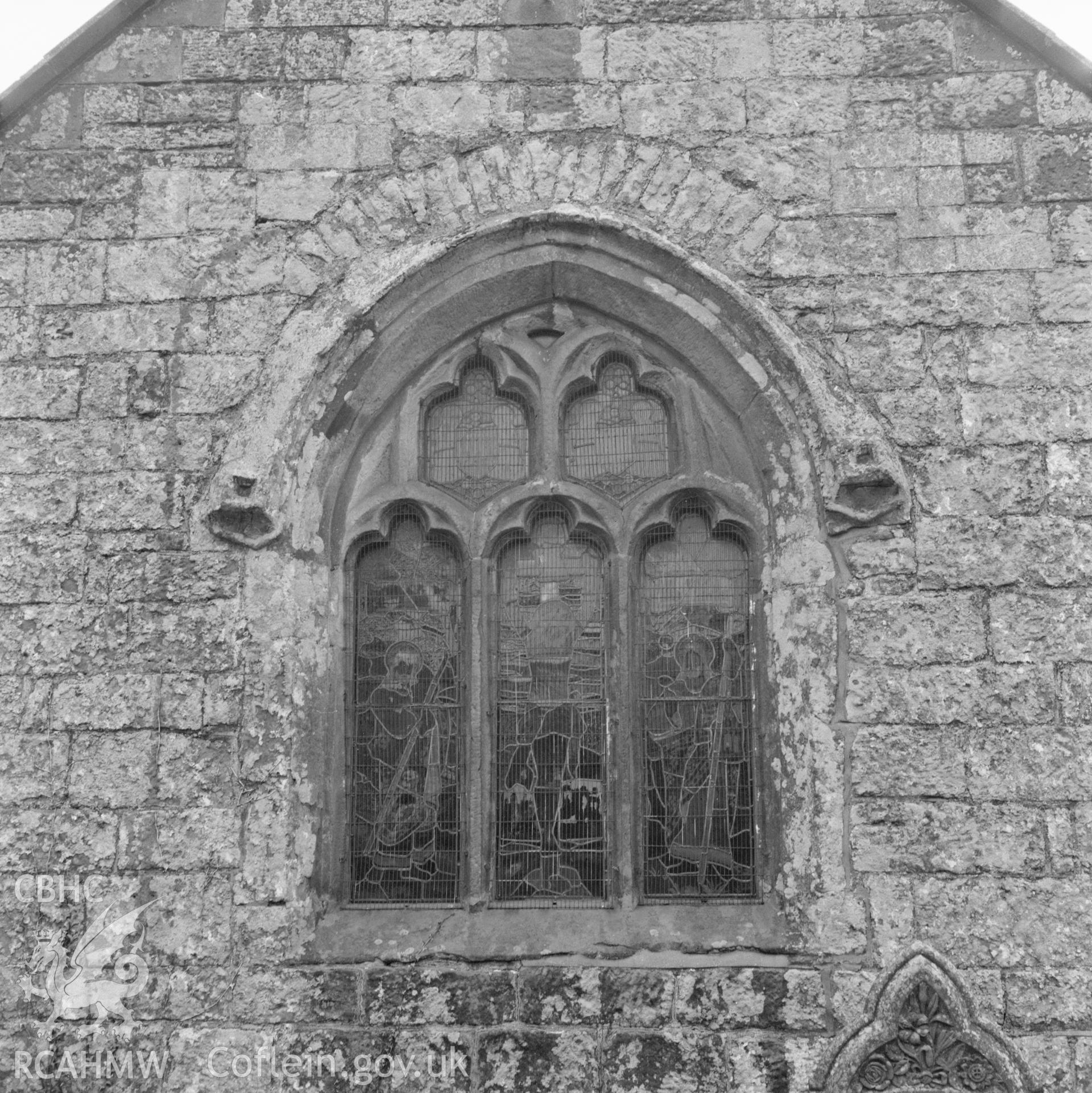 Digital copy of a black and white negative showing St James' Church, Pyle.