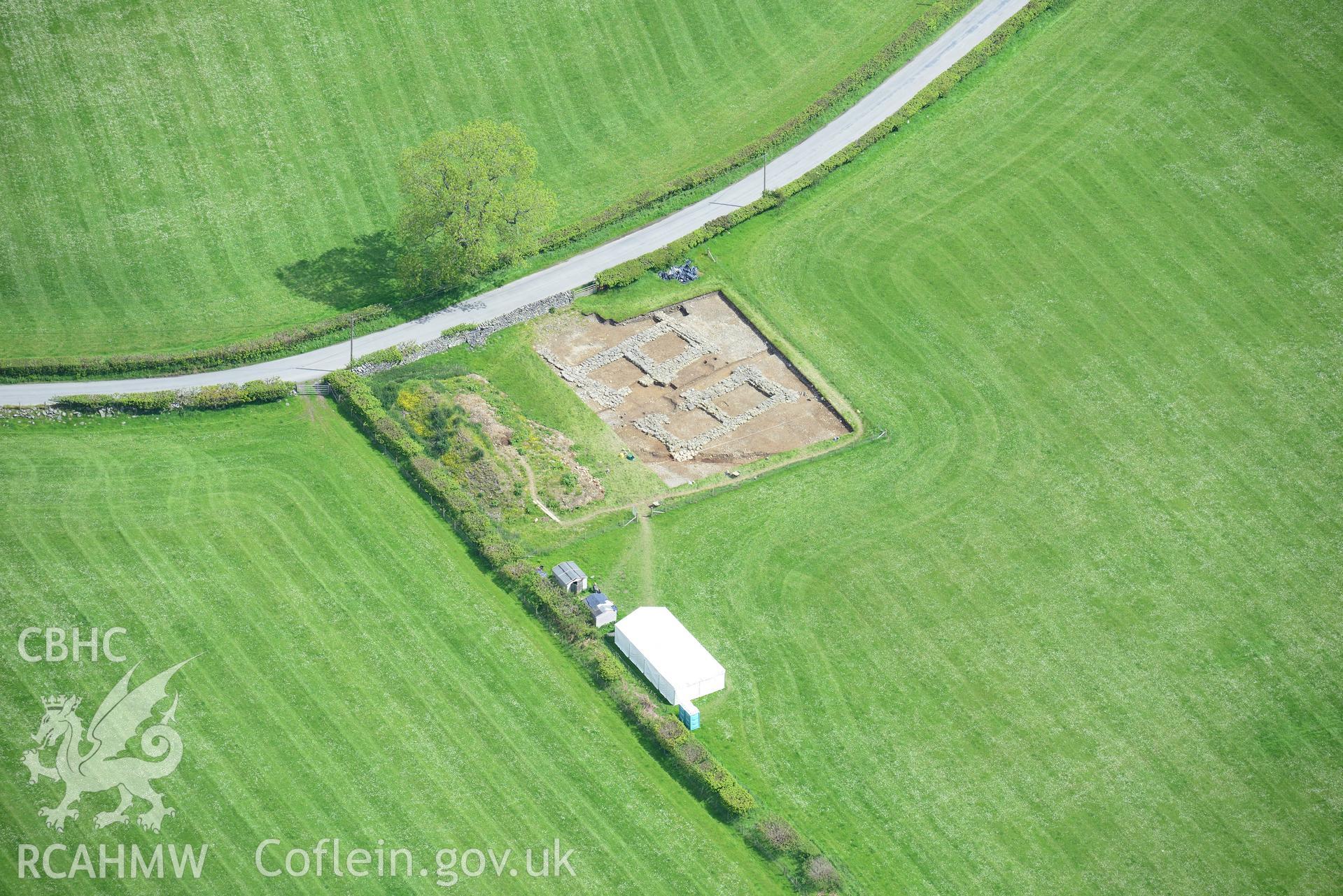 Gatehouse at Strata Florida. Oblique aerial photograph taken during the Royal Commission's programme of archaeological aerial reconnaissance by Toby Driver on 3rd June 2015.