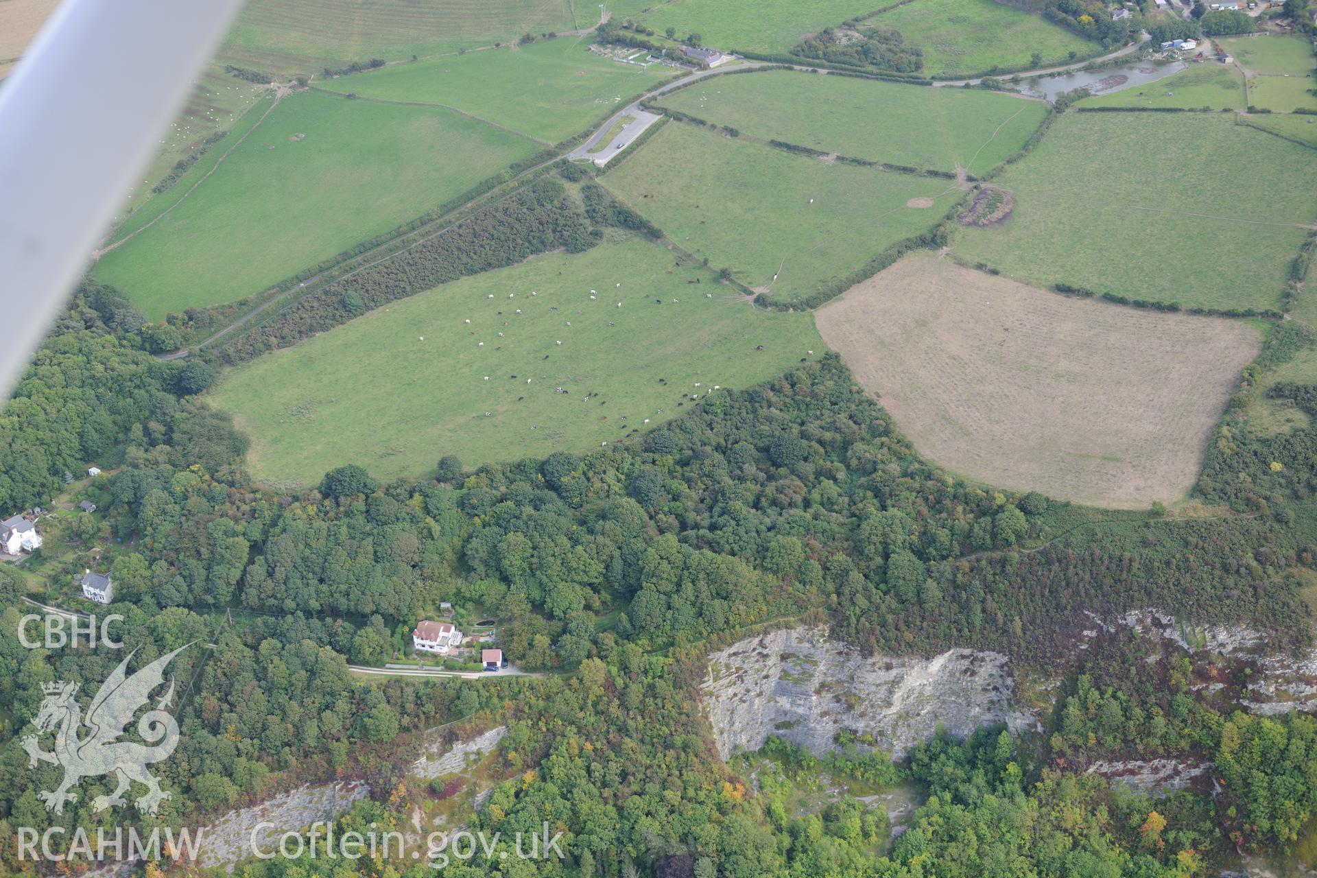 Carreg-y-Fran, on the south western edge of Prestatyn. Oblique aerial photograph taken during the Royal Commission's programme of archaeological aerial reconnaissance by Toby Driver on 11th September 2015.