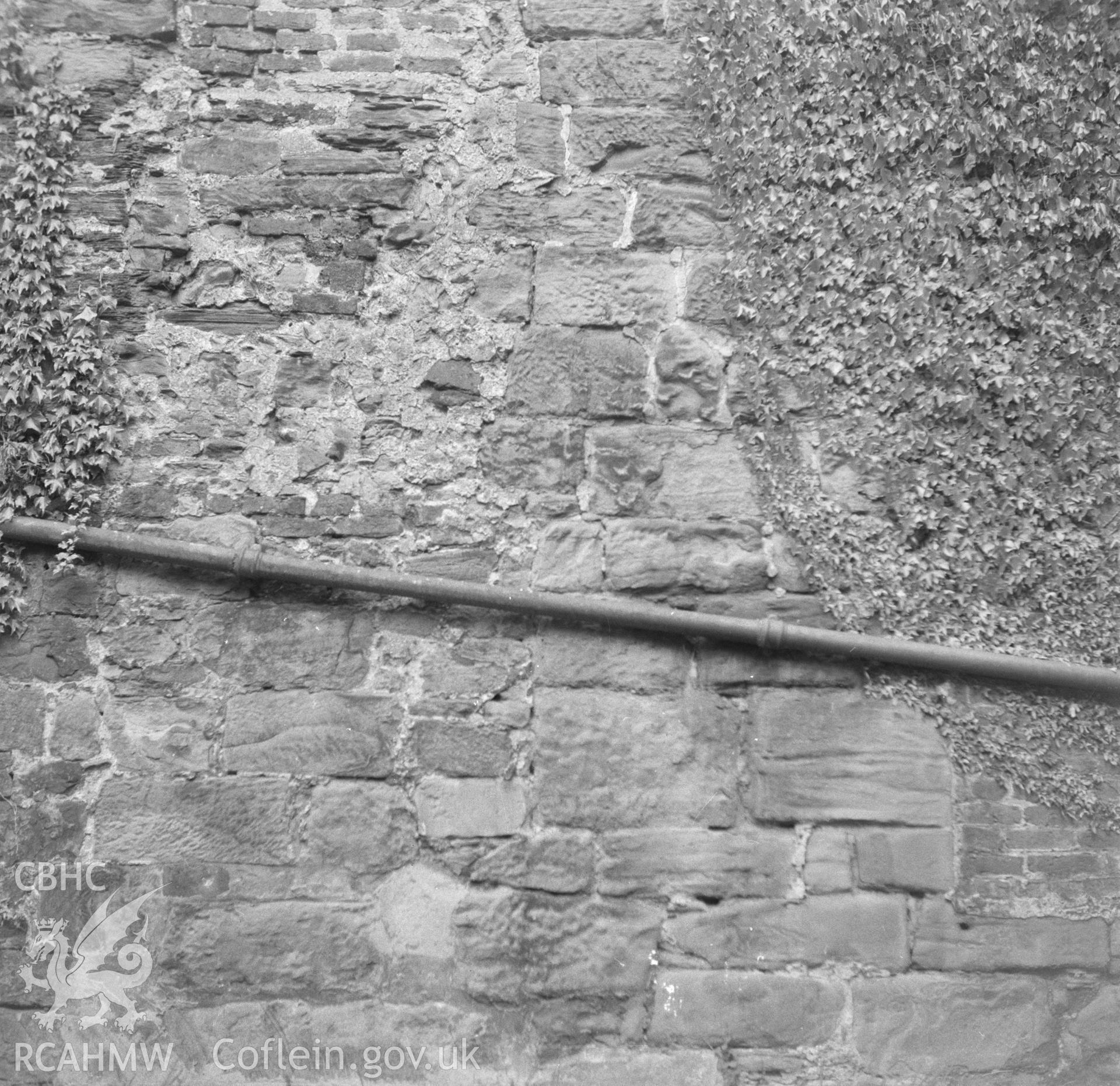Digital copy of a black and white nitrate negative, showing exterior detail of stonework at Llyseurgain, Northop.