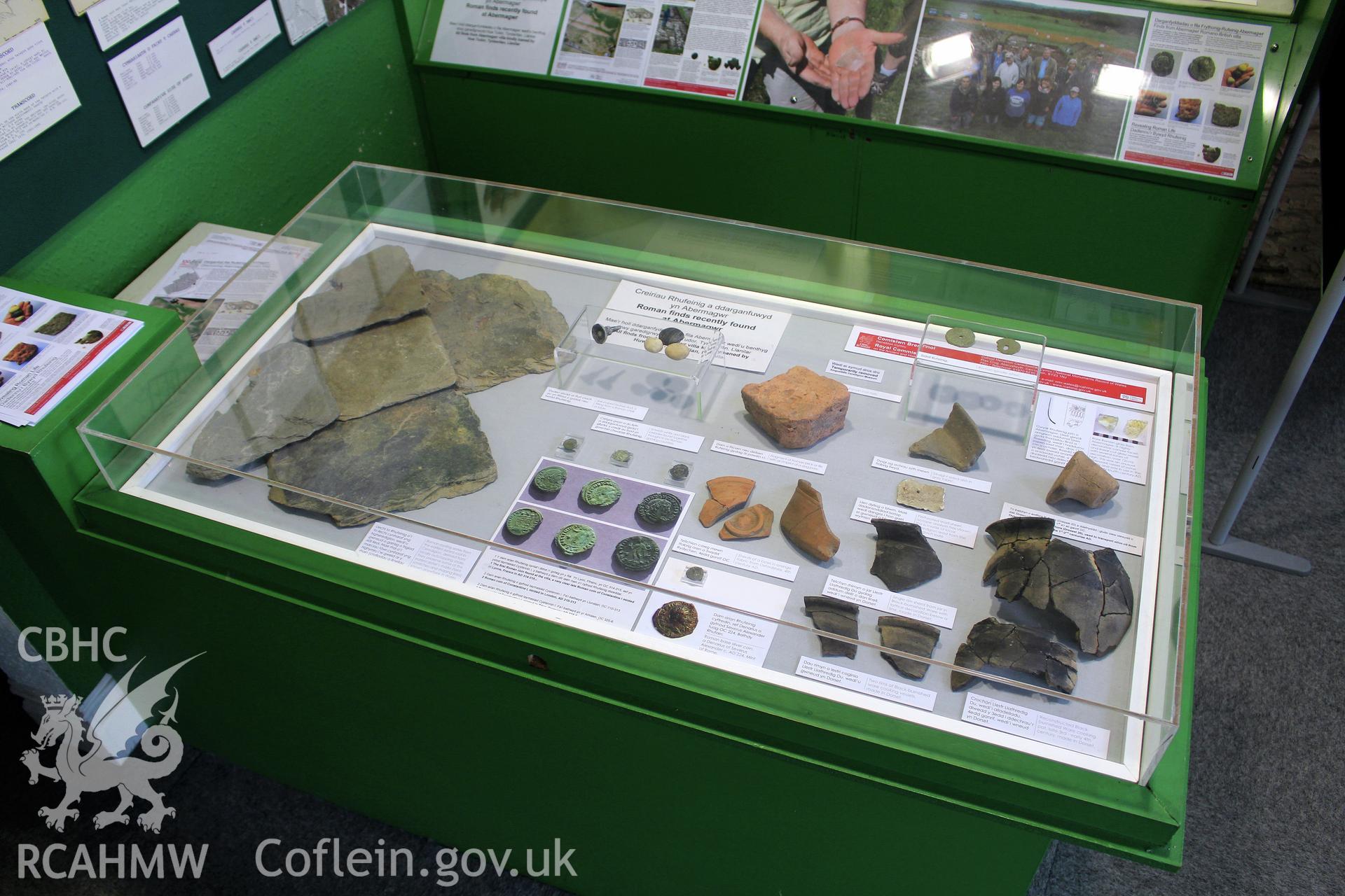 Photographs of new display of Roman finds from Abermagwr Roman Villa in Amgueddfa Ceredigion Museum, May 2015