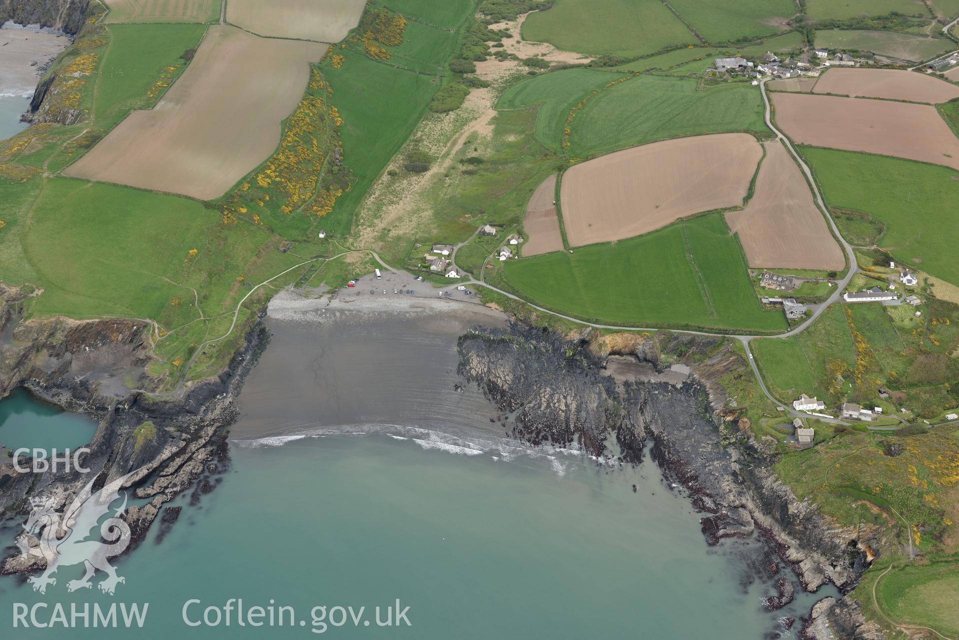 Abereiddy village. Baseline aerial reconnaissance survey for the CHERISH Project. ? Crown: CHERISH PROJECT 2017. Produced with EU funds through the Ireland Wales Co-operation Programme 2014-2020. All material made freely available through the Open Government Licence.
