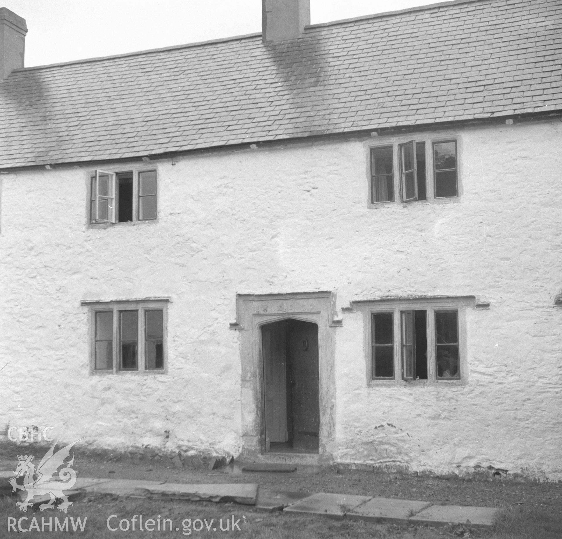 Digital copy of a black and white nitrate negative showing front elevation of Penyrorsedd Farmhouse.