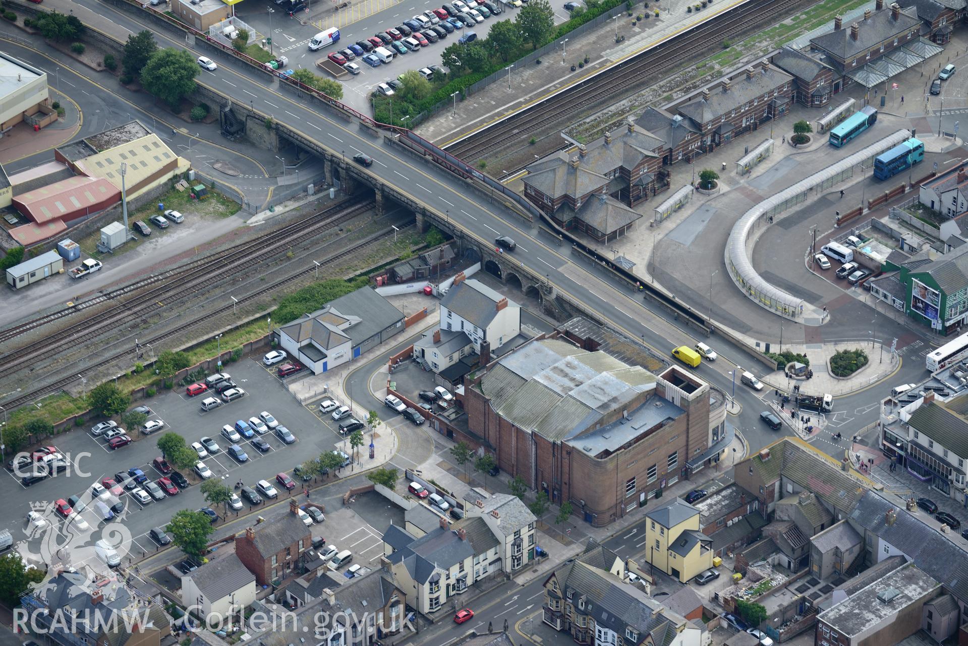 Odeon Cinema, Rhyl. Oblique aerial photograph taken during the Royal Commission's programme of archaeological aerial reconnaissance by Toby Driver on 11th September 2015.