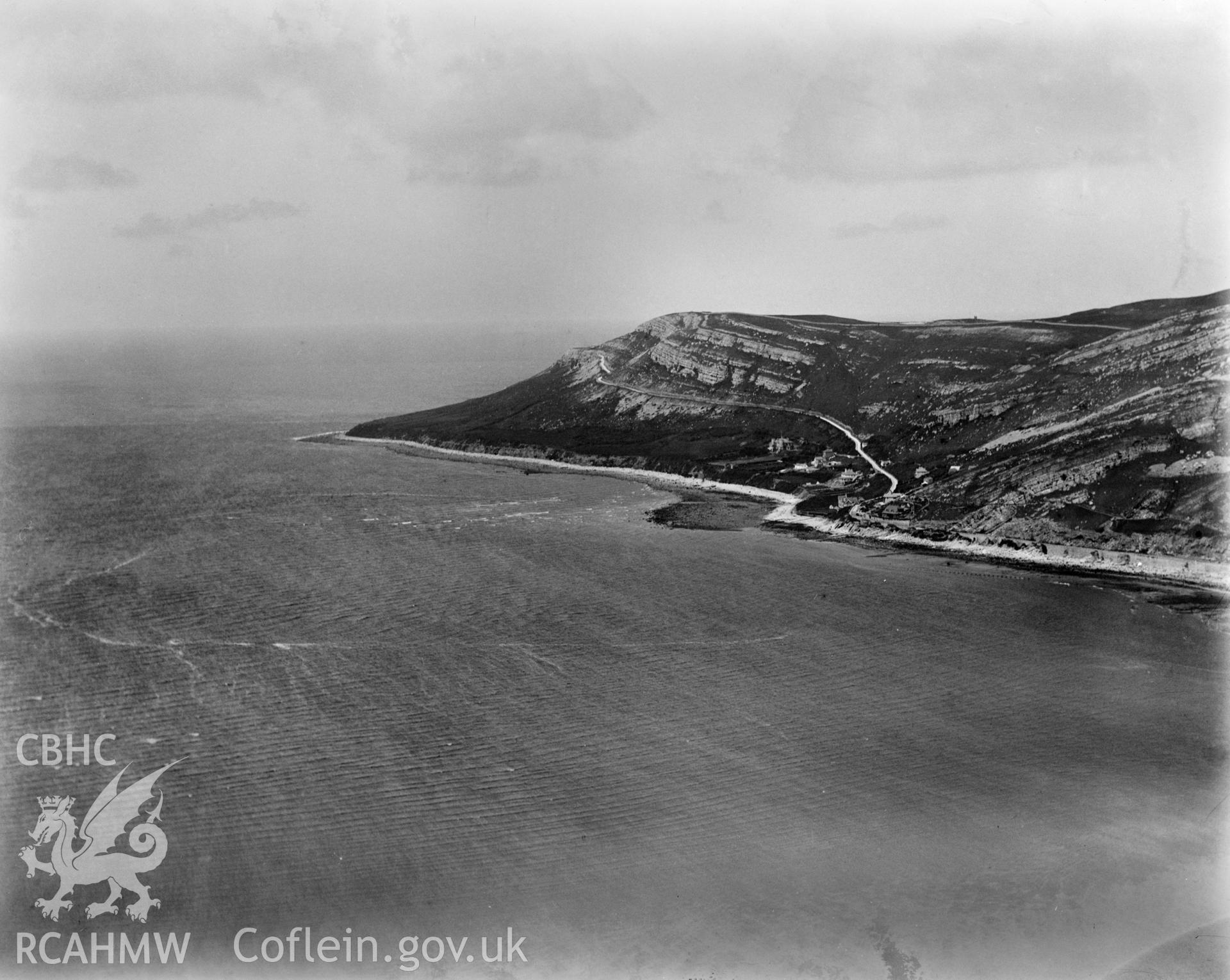 View of Llandudno showing Ormes Head, oblique aerial view. 5?x4? black and white glass plate negative.