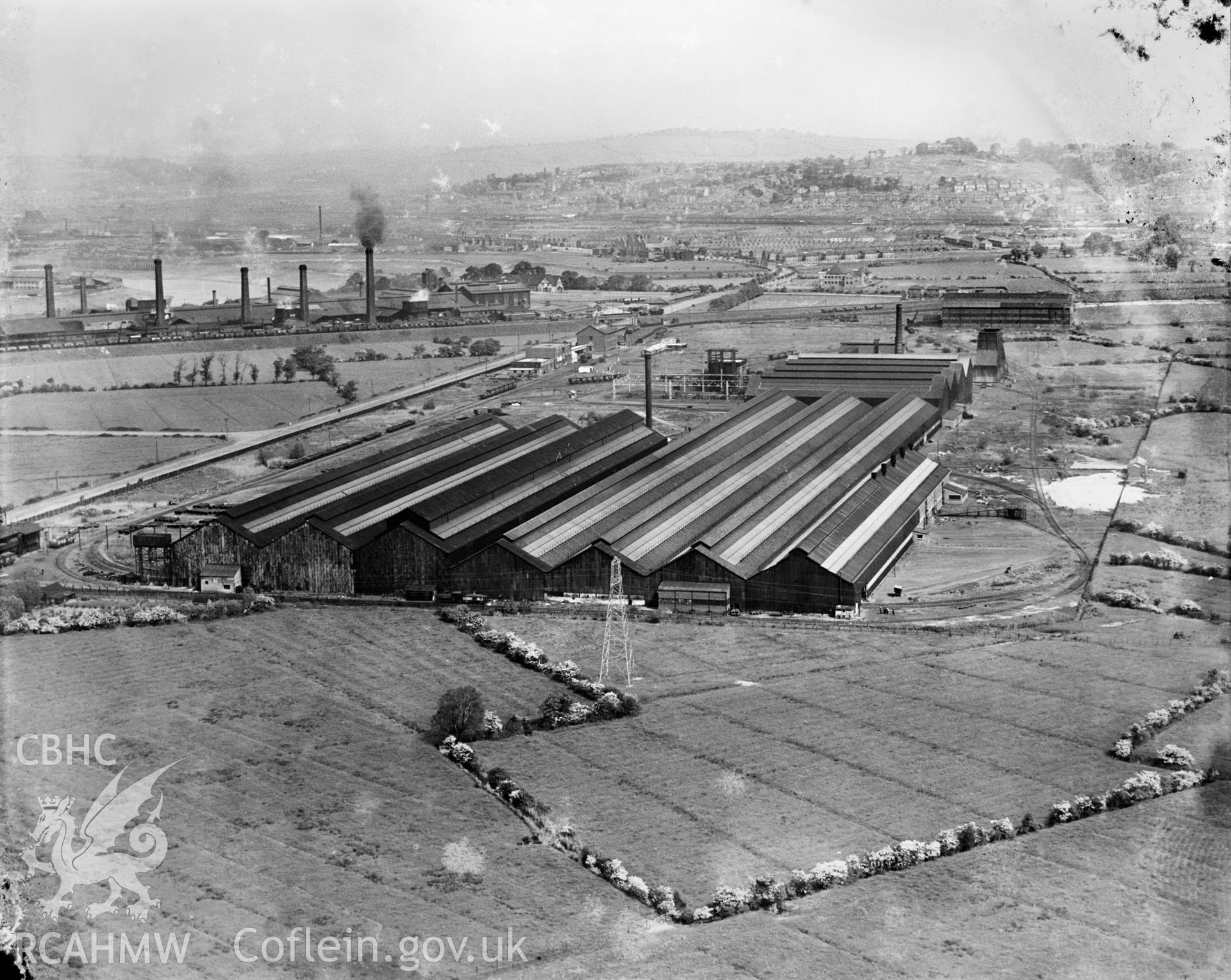 View of British Tube Co., Newport, oblique aerial view. 5?x4? black and white glass plate negative.
