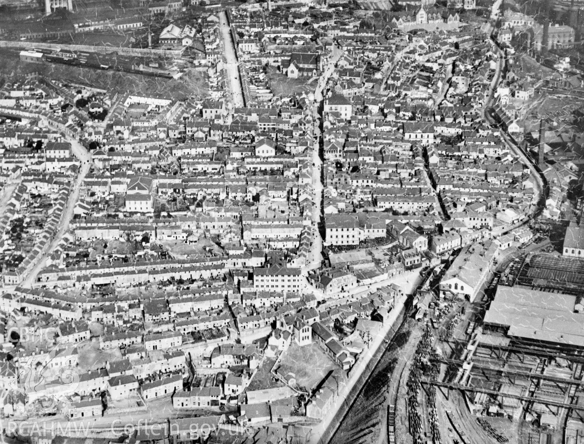 General view of Merthyr Tydfil. Oblique aerial photograph, 5?x4? BW glass plate.