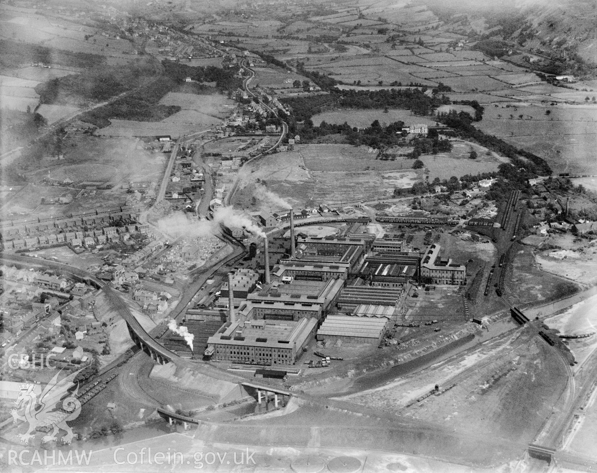 View of Mond Nickel Ltd., Clydach, oblique aerial view. 5?x4? black and white glass plate negative.