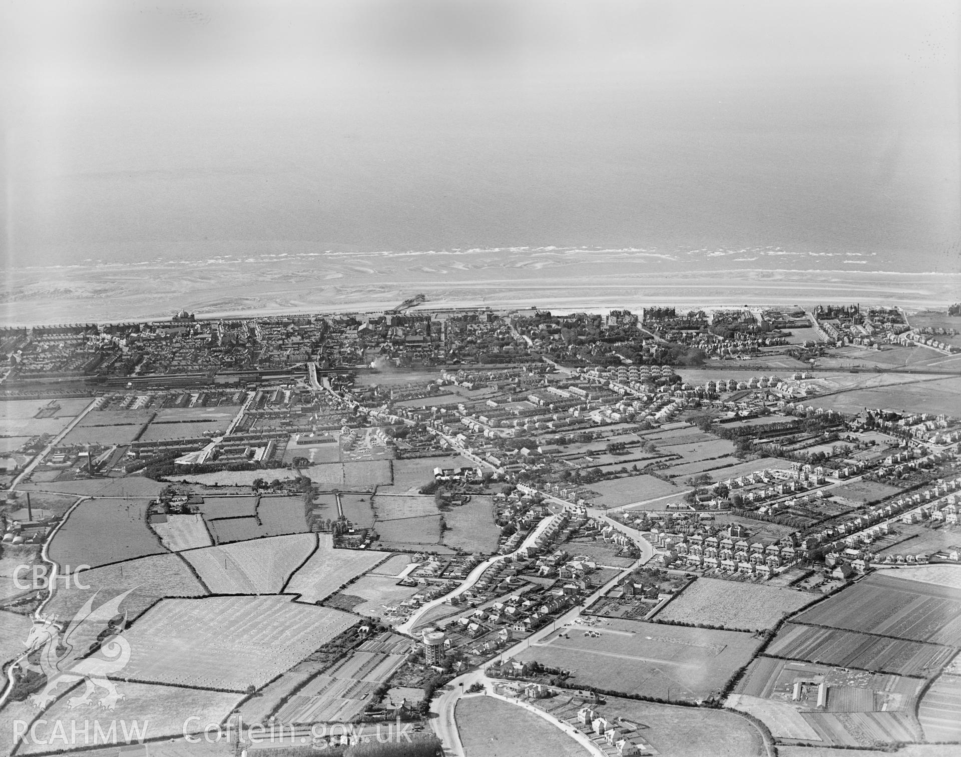 View of Rhyl, oblique aerial view. 5?x4? black and white glass plate negative.