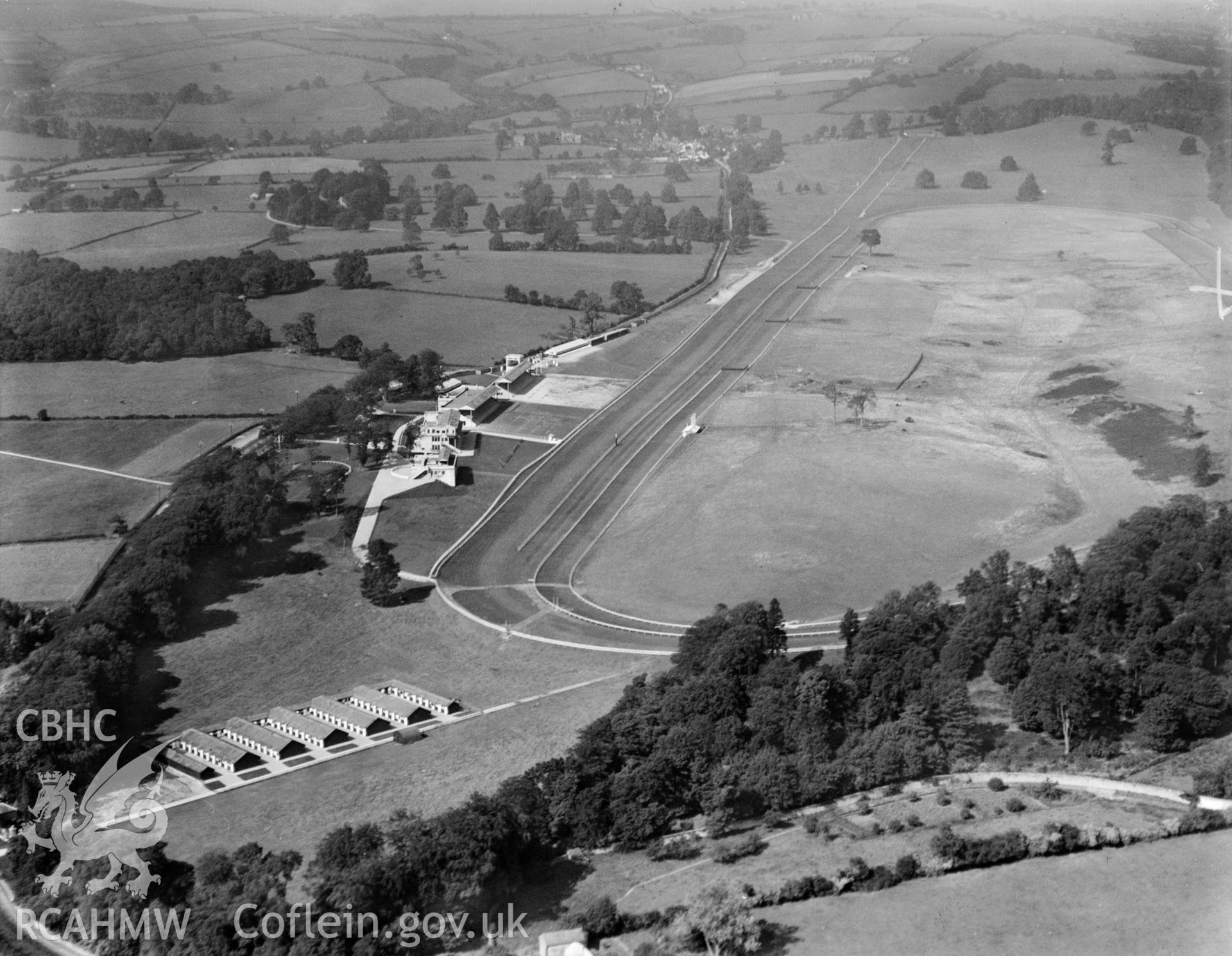 Chepstow Racecourse, oblique aerial view. 5?x4? black and white glass plate negative.