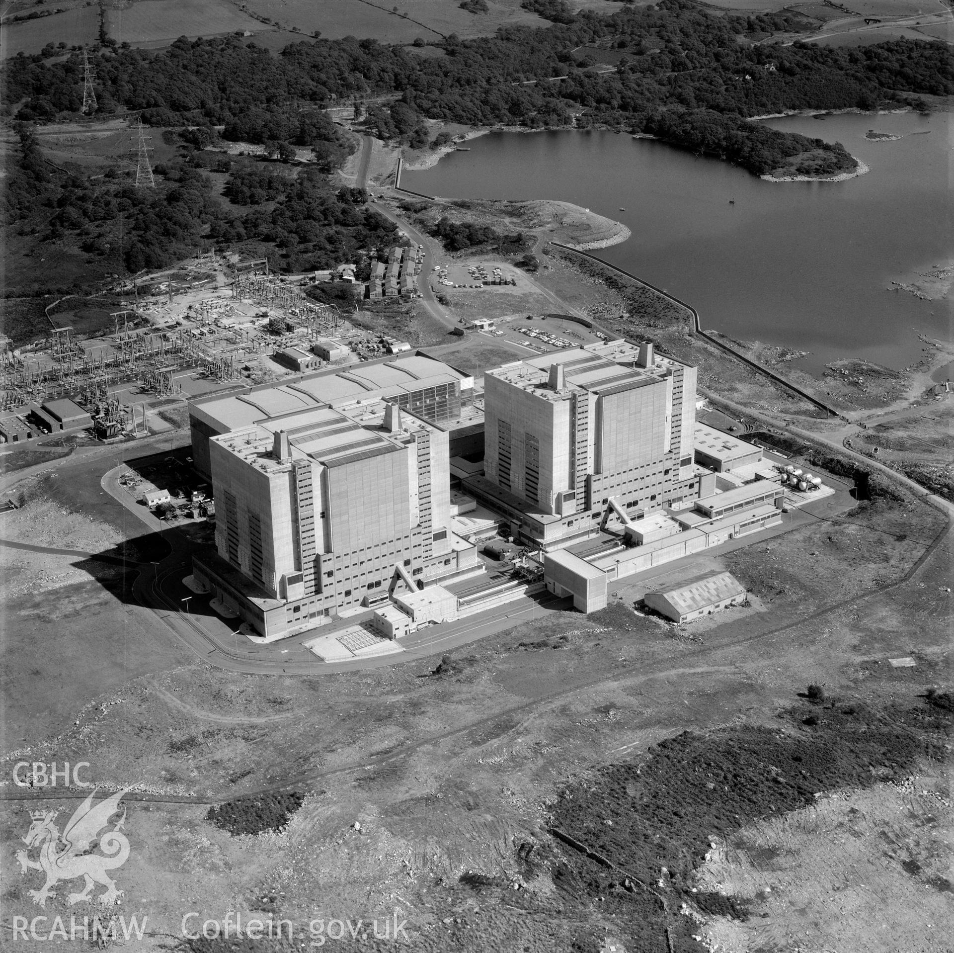 Black and white oblique aerial photograph showing Trawsfynydd Nuclear Power Station. From Aerofilms album Merionethshire and Montgomeryshire, taken by Aerofilms Ltd and dated 1966.