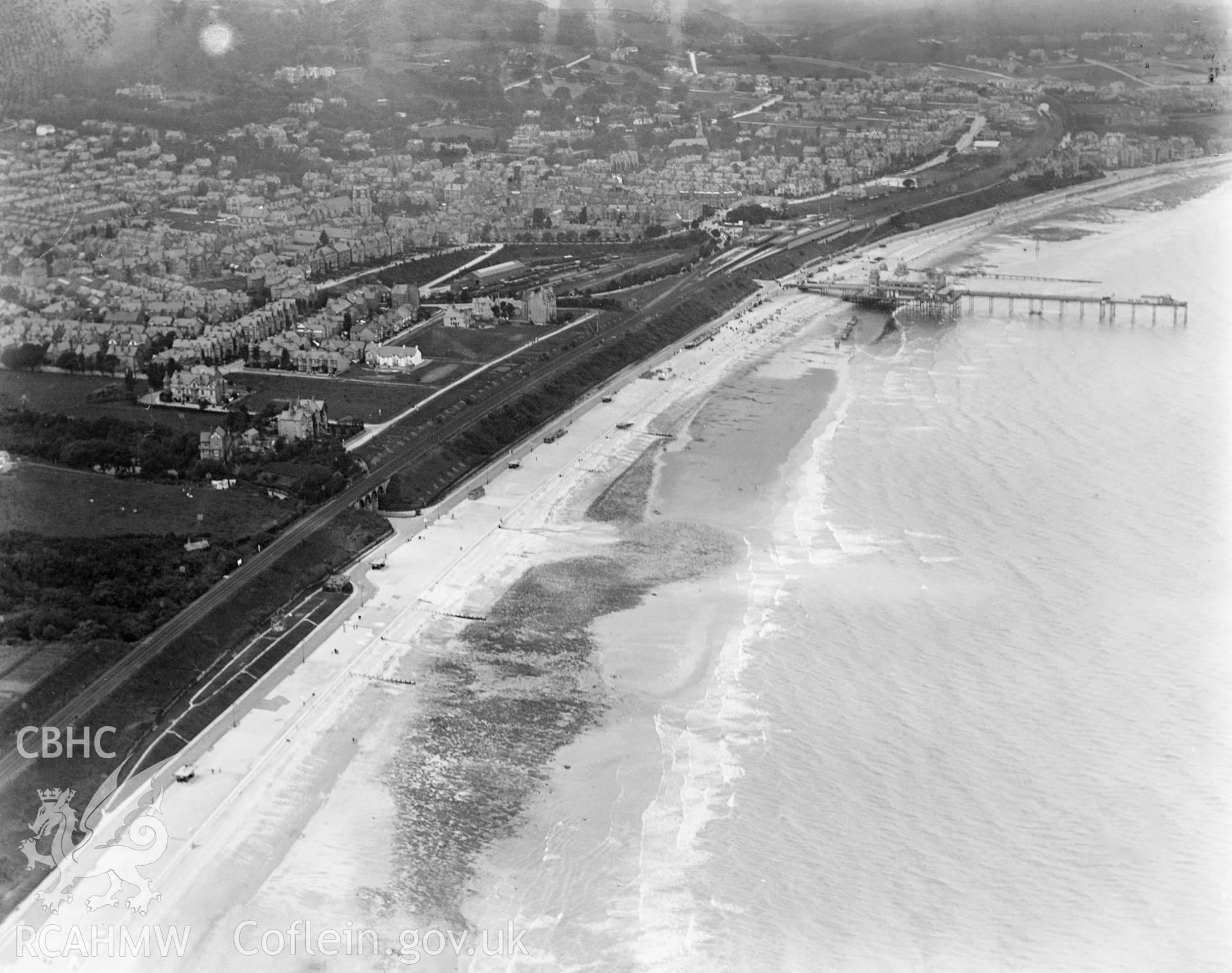View of Colwyn Bay showing pier, oblique aerial view. 5?x4? black and white glass plate negative.