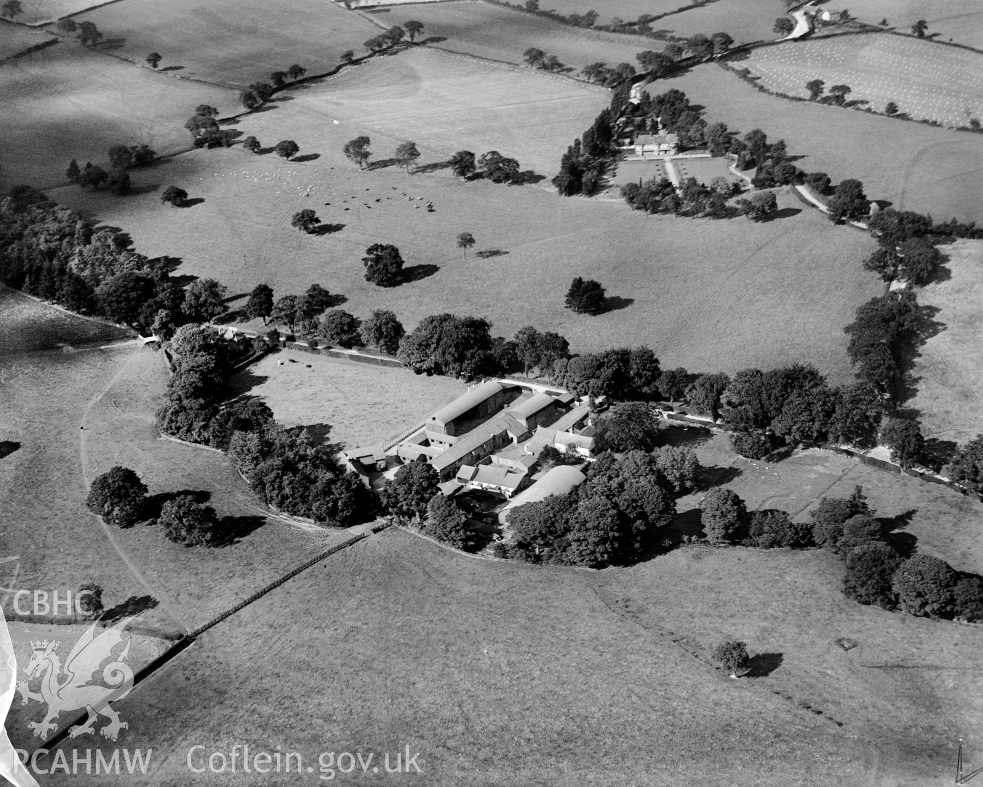 View of Frondeg Hall, oblique aerial view. 5?x4? black and white glass plate negative.