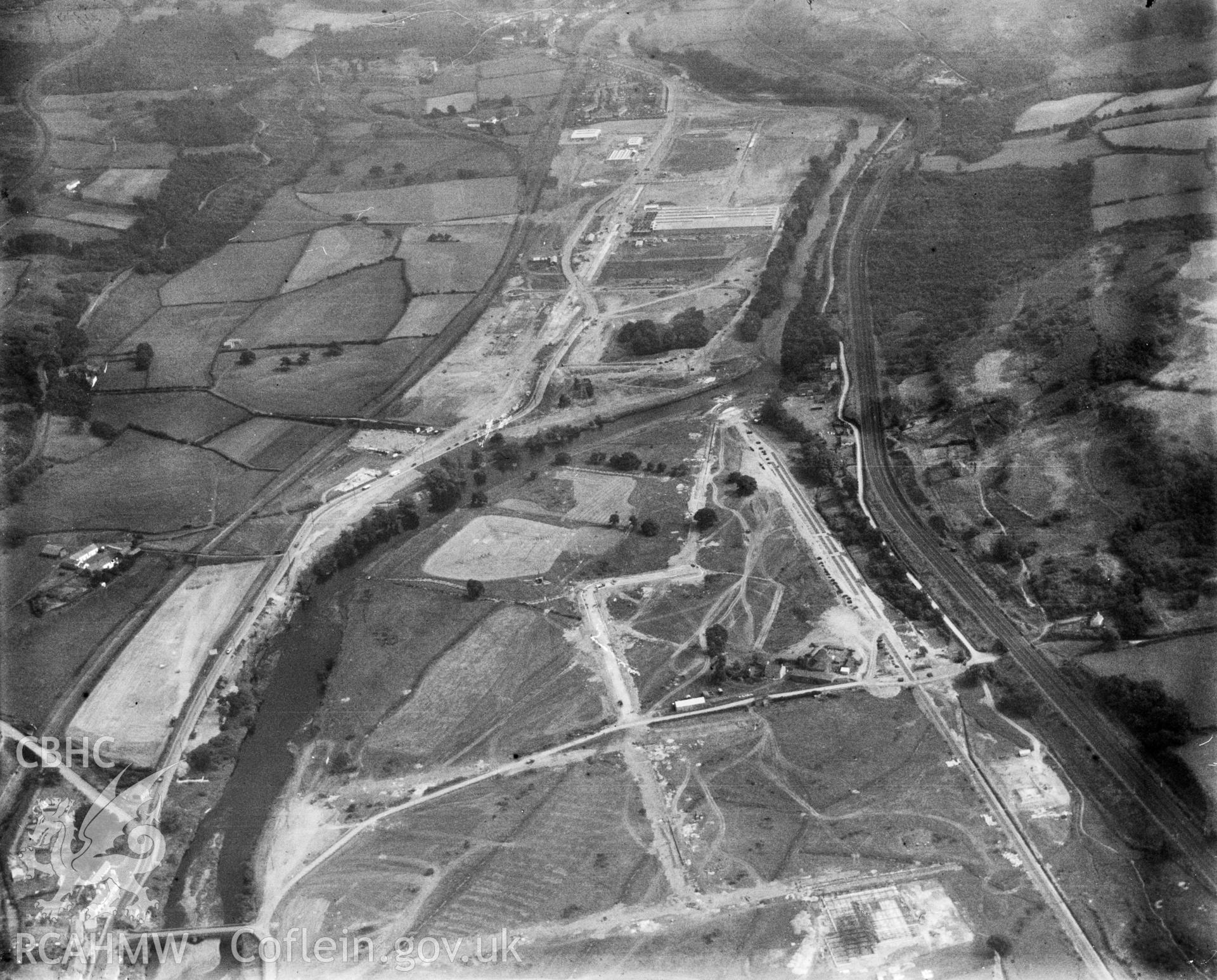 View of Treforest trading estate under construction, looking south east. Oblique aerial photograph, 5?x4? BW glass plate.