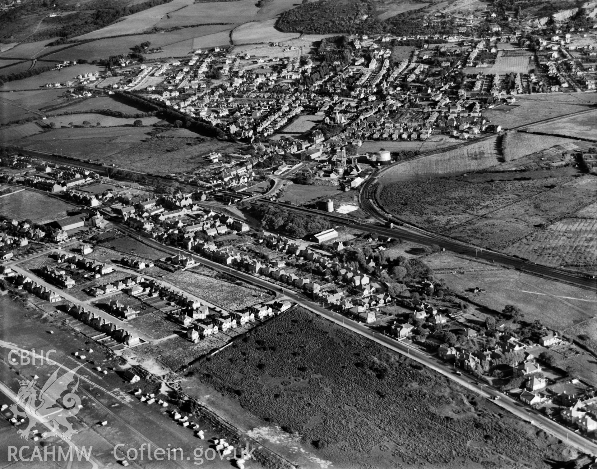 General view of Prestayn, oblique aerial view. 5?x4? black and white glass plate negative.